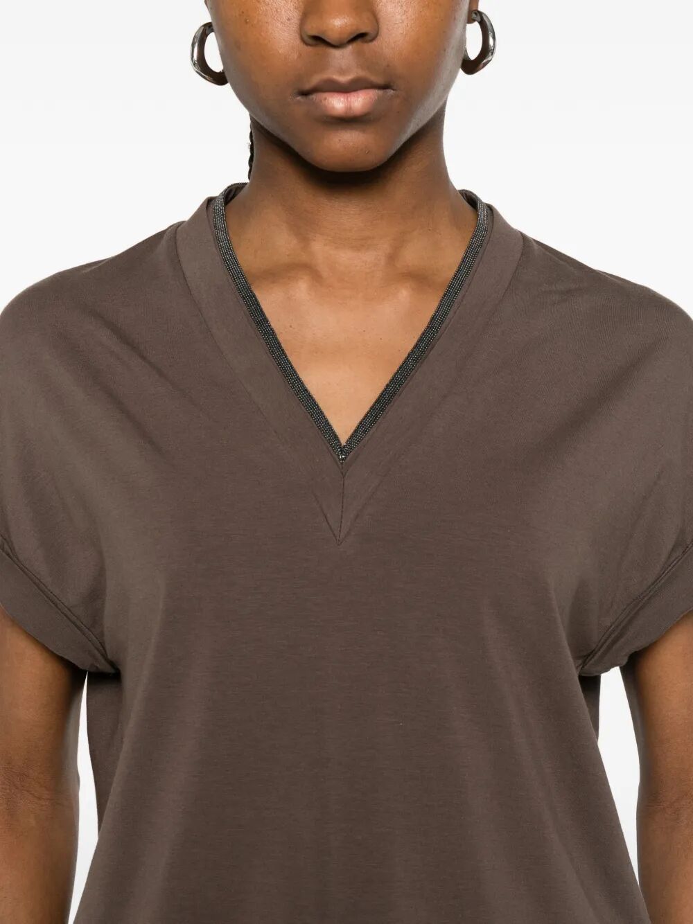 Brunello Cucinelli V NECK T-SHIRT Size L / US 10 / IT 46 - 2 Thumbnail
