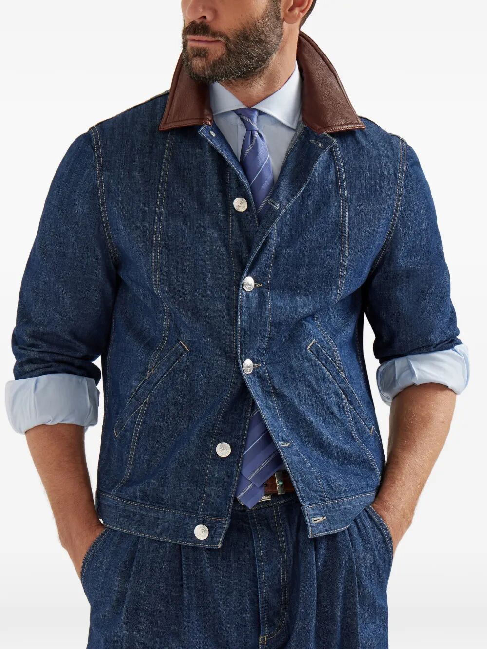 Brunello Cucinelli VINTAGE DENIM BOMBER JACKET Size US XL / EU 56 / 4 - 3 Thumbnail