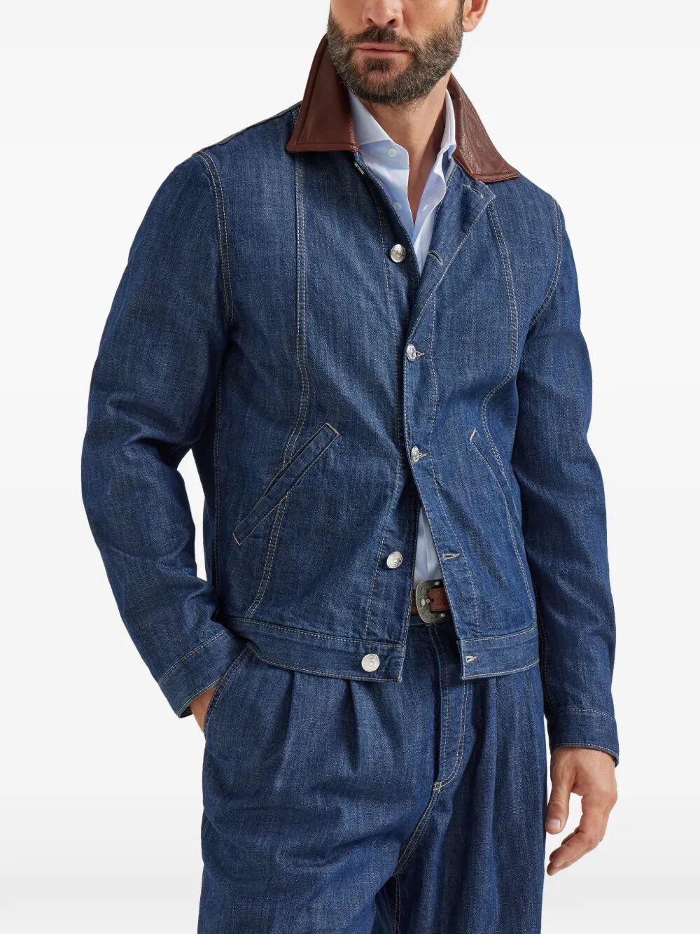 Brunello Cucinelli VINTAGE DENIM BOMBER JACKET Size US XL / EU 56 / 4 - 4 Thumbnail