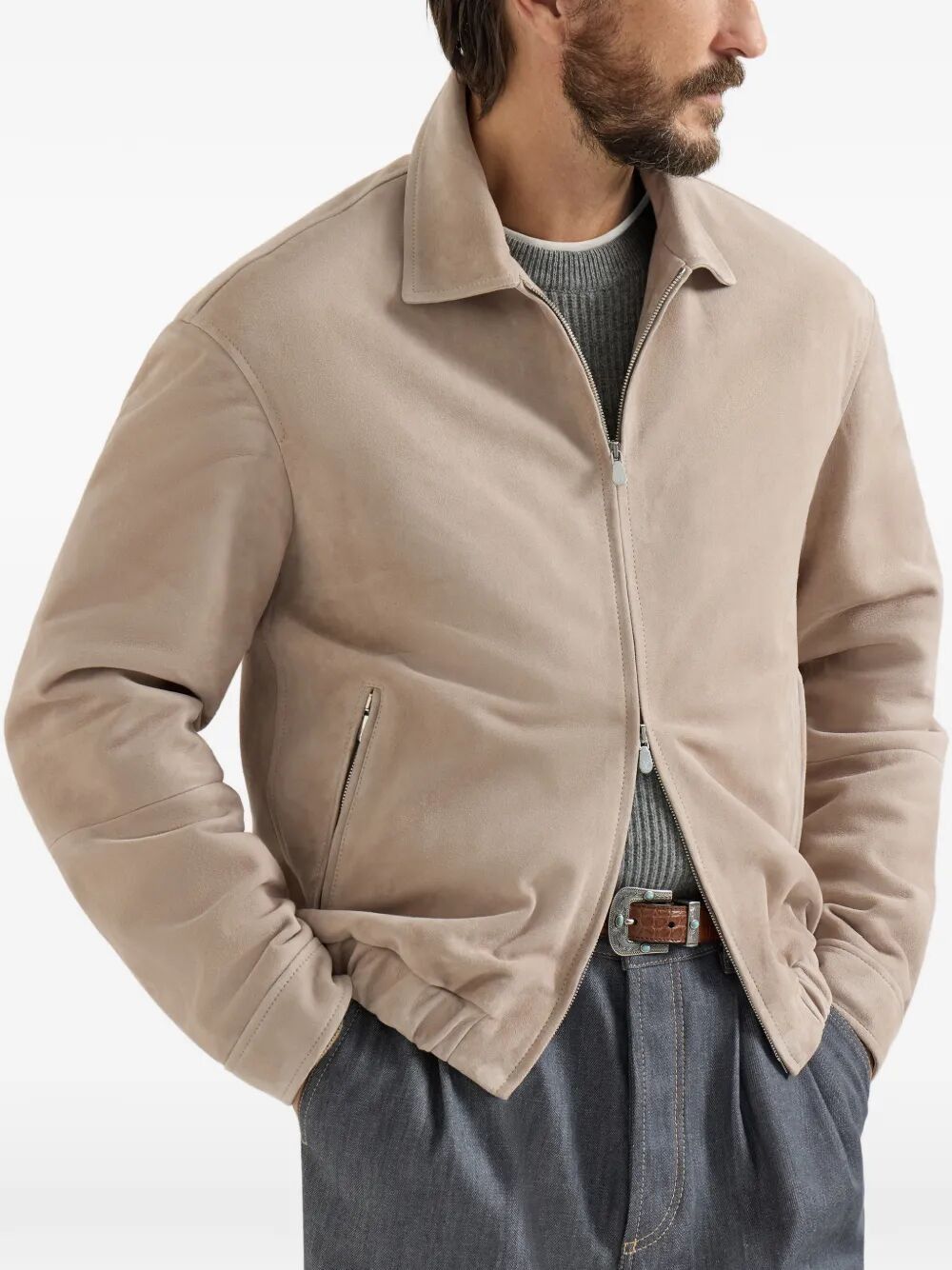 Brunello Cucinelli VINTAGE LEATHER BOMBER JACKET Size US L / EU 52-54 / 3 - 3 Thumbnail