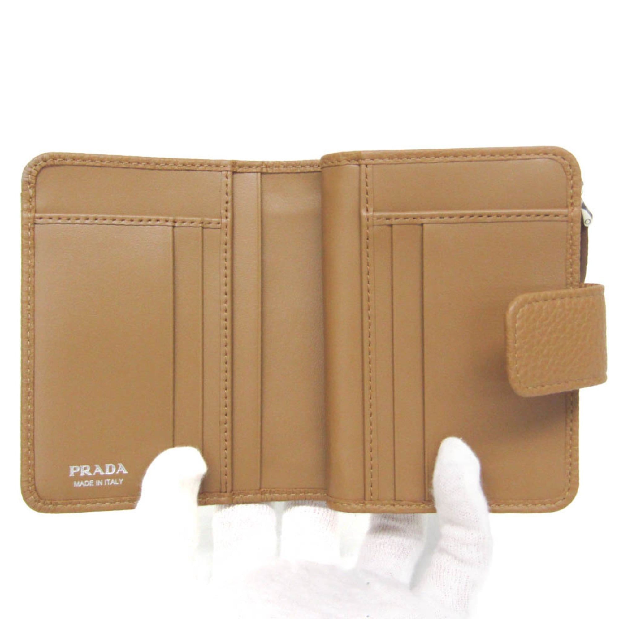 Prada Prada VITELLO DAINO 1ML018 Women's Leather Middle Wallet (bi-fold) Camel Size ONE SIZE - 4 Thumbnail