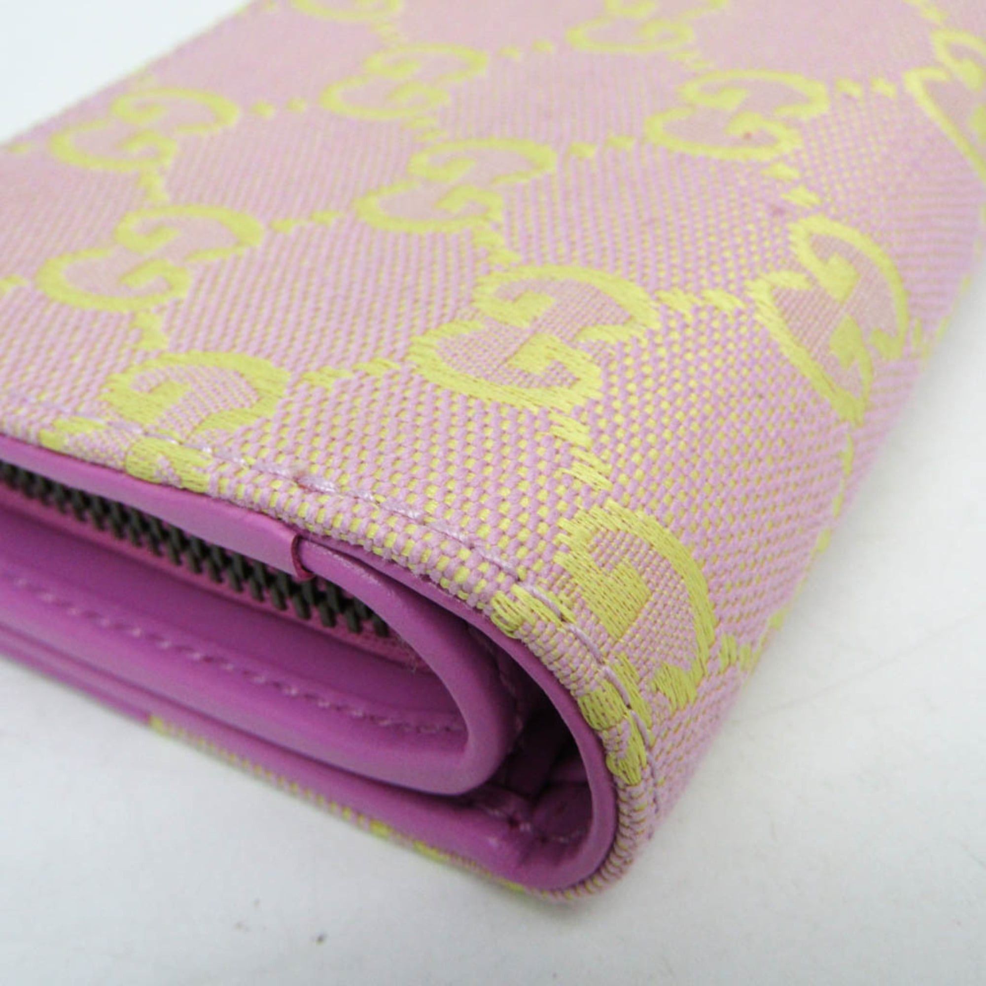 Gucci Gucci GG Canvas 783121 Women's GG Canvas,Leather Middle Wallet (bi-fold) Pink,Yellow Size ONE SIZE - 6 Thumbnail