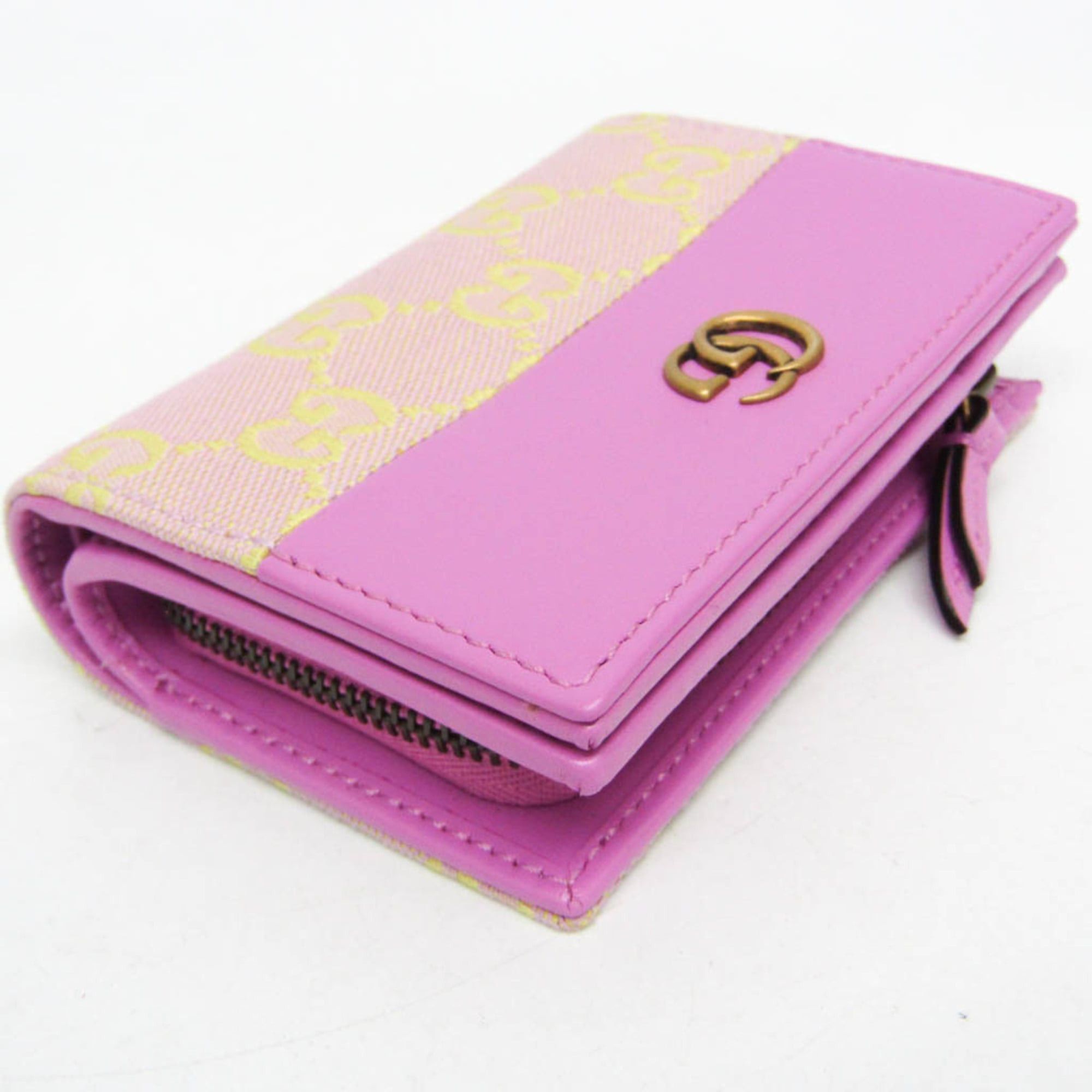 Gucci Gucci GG Canvas 783121 Women's GG Canvas,Leather Middle Wallet (bi-fold) Pink,Yellow Size ONE SIZE - 8 Thumbnail