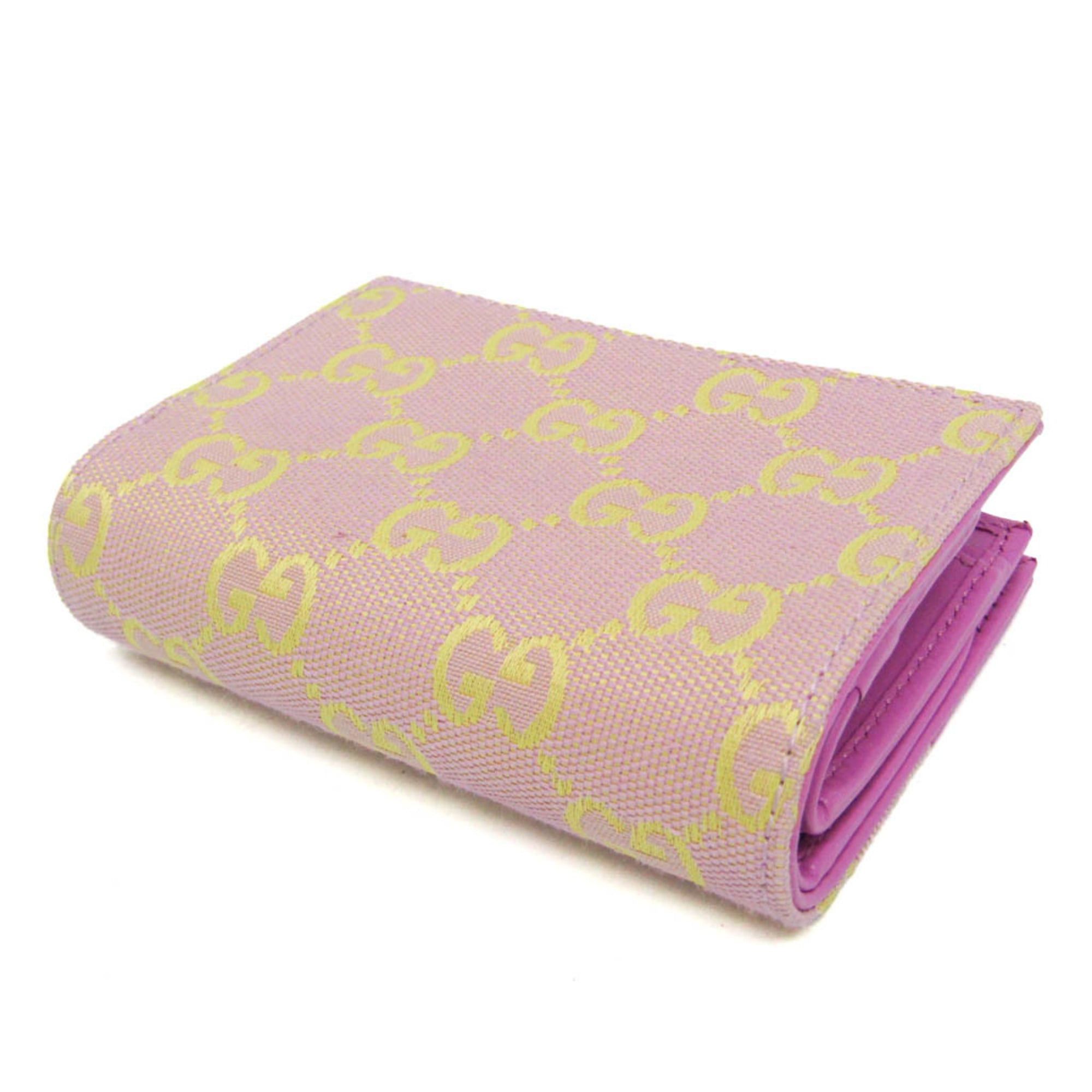 Gucci Gucci GG Canvas 783121 Women's GG Canvas,Leather Middle Wallet (bi-fold) Pink,Yellow Size ONE SIZE - 3 Thumbnail