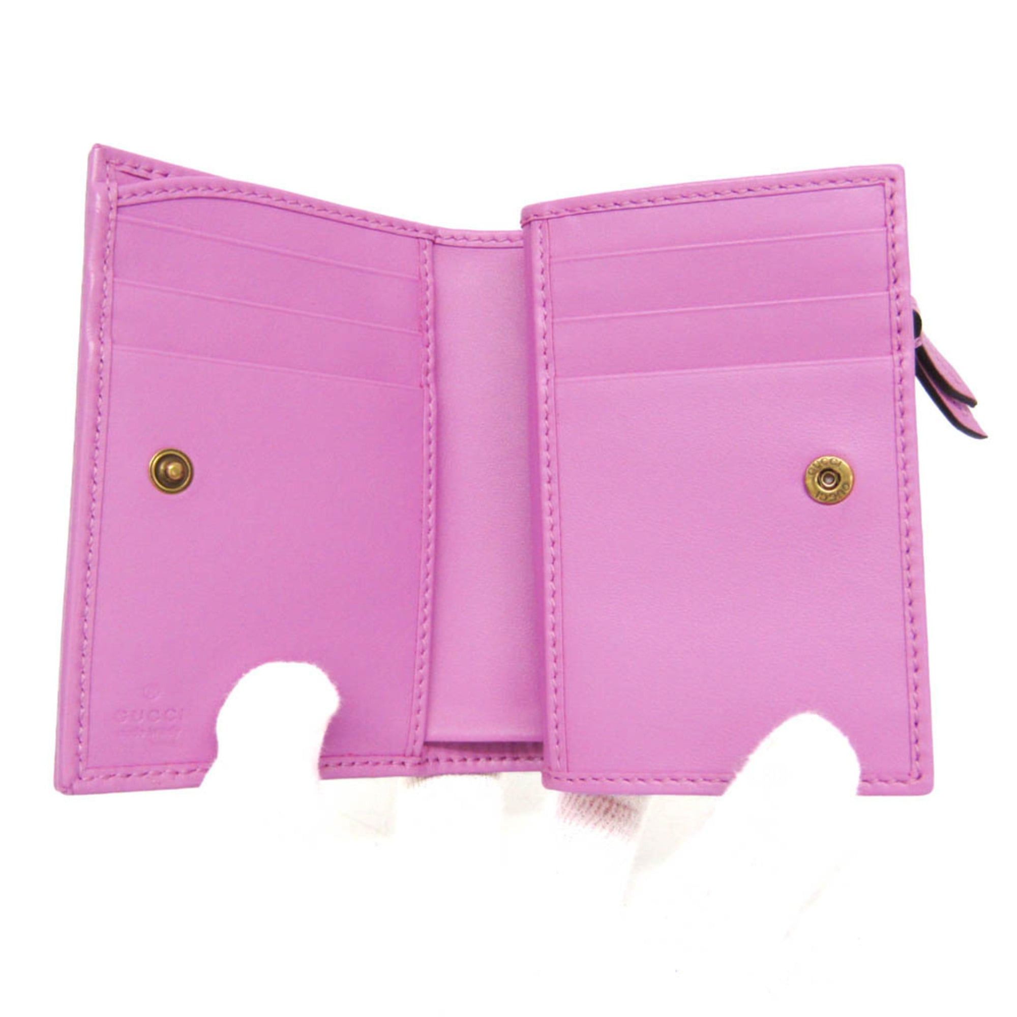 Gucci Gucci GG Canvas 783121 Women's GG Canvas,Leather Middle Wallet (bi-fold) Pink,Yellow Size ONE SIZE - 4 Thumbnail