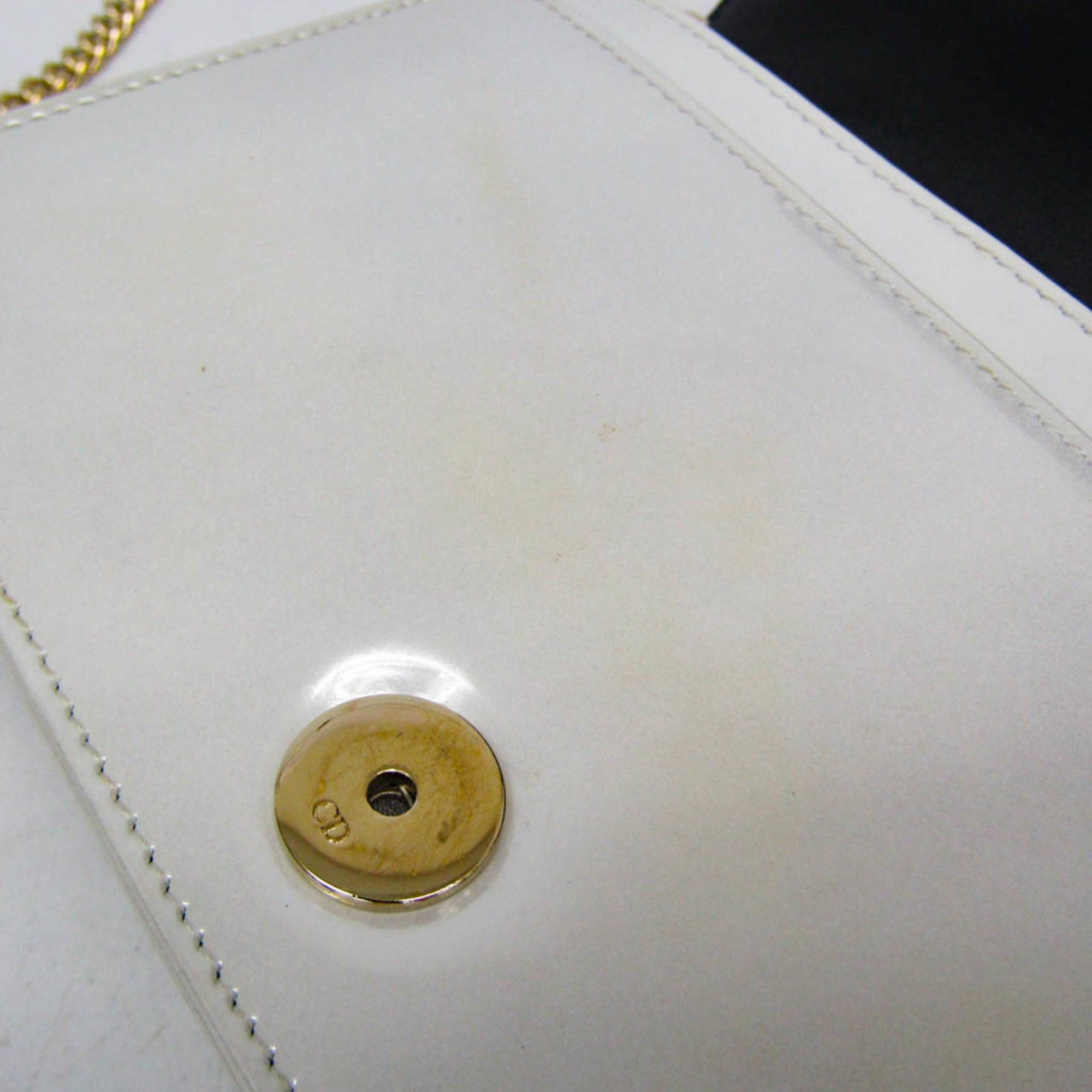 Dior Christian Dior Diorama Women's Patent Leather Chain/Shoulder Wallet Pearl White Size ONE SIZE - 12 Thumbnail