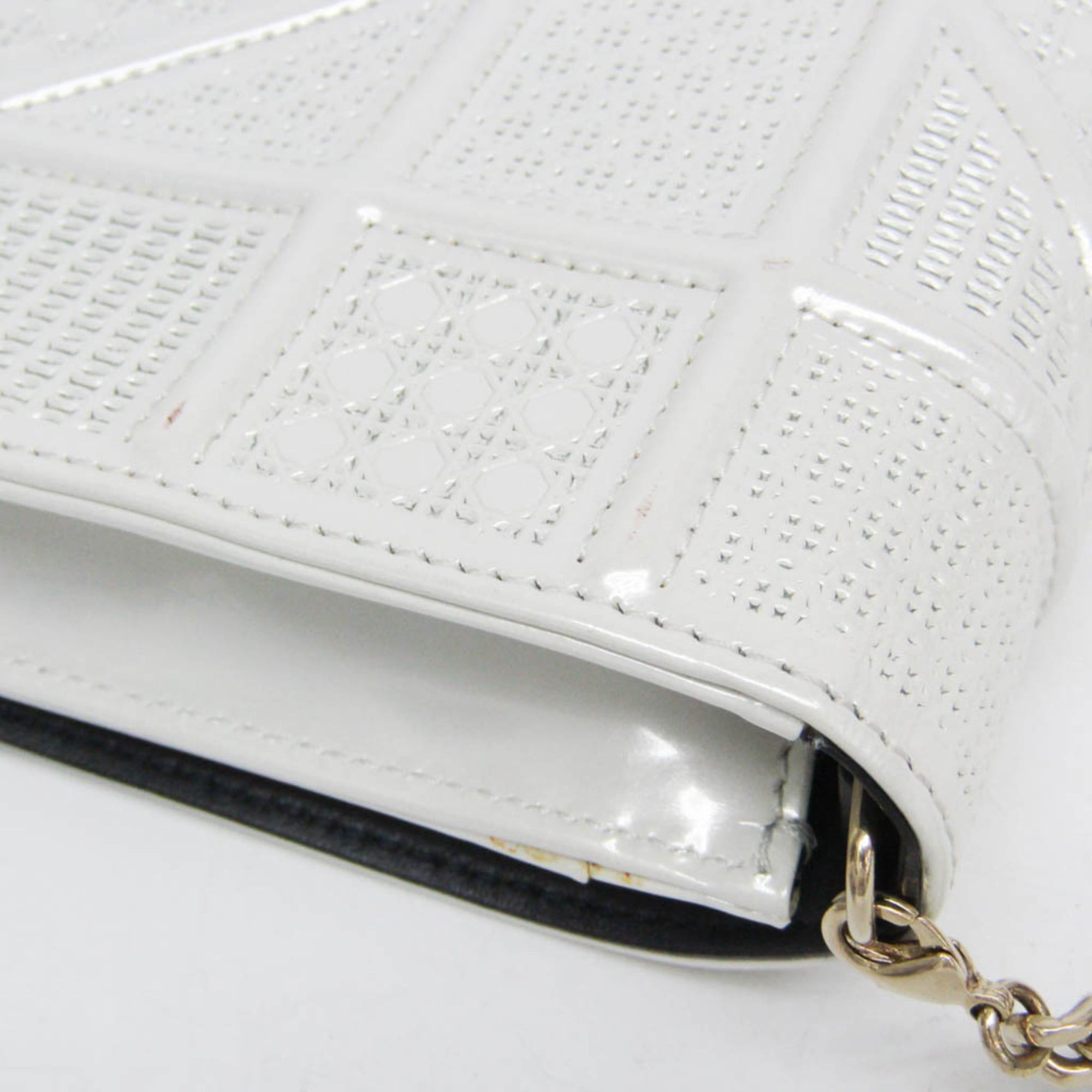 Dior Christian Dior Diorama Women's Patent Leather Chain/Shoulder Wallet Pearl White Size ONE SIZE - 6 Thumbnail