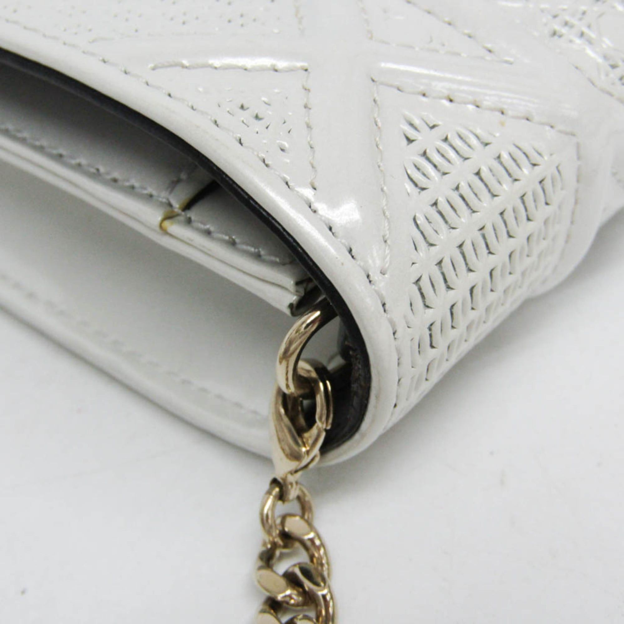 Dior Christian Dior Diorama Women's Patent Leather Chain/Shoulder Wallet Pearl White Size ONE SIZE - 10 Thumbnail