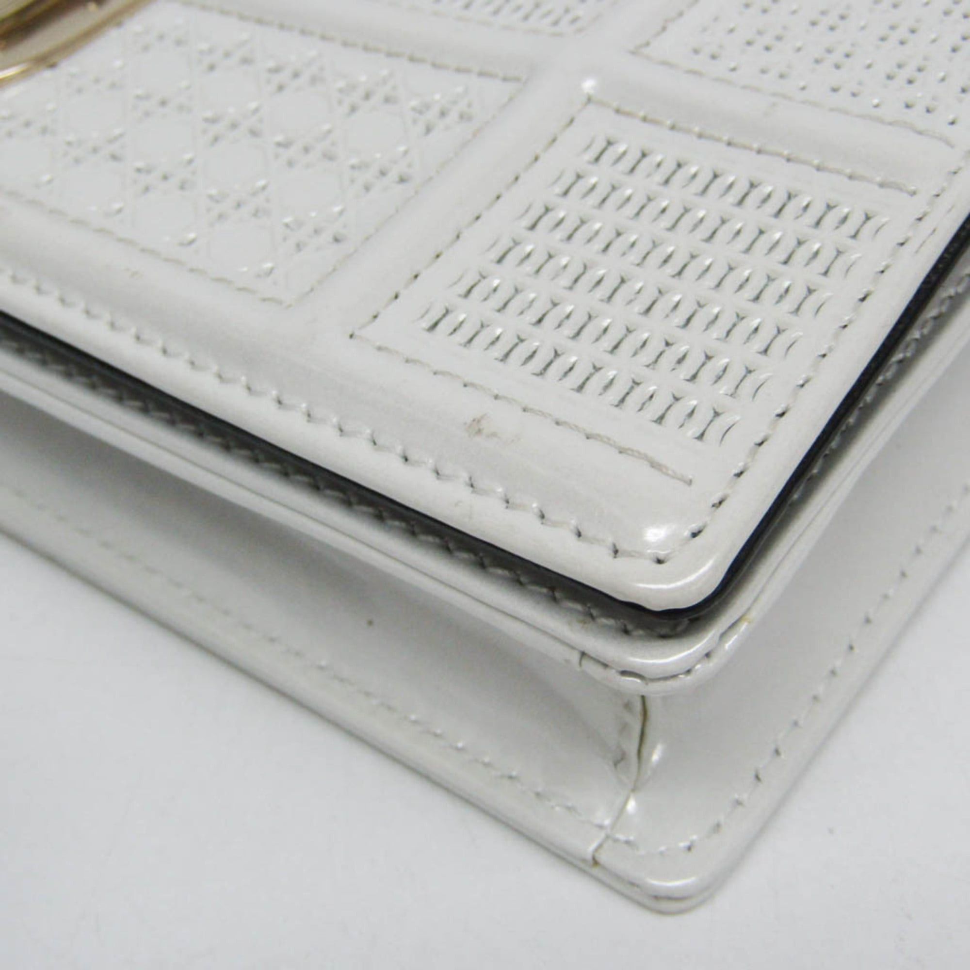 Dior Christian Dior Diorama Women's Patent Leather Chain/Shoulder Wallet Pearl White Size ONE SIZE - 8 Thumbnail
