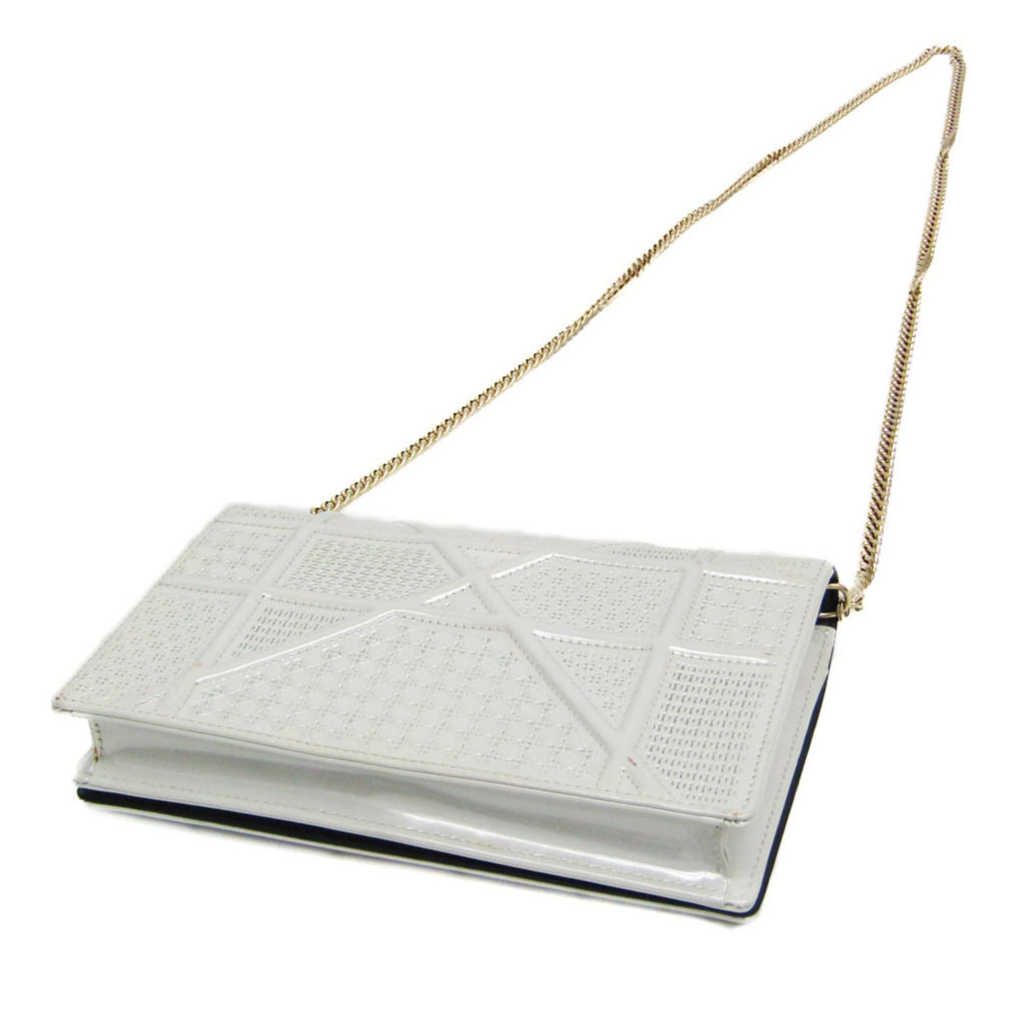 Dior Christian Dior Diorama Women's Patent Leather Chain/Shoulder Wallet Pearl White Size ONE SIZE - 2 Thumbnail