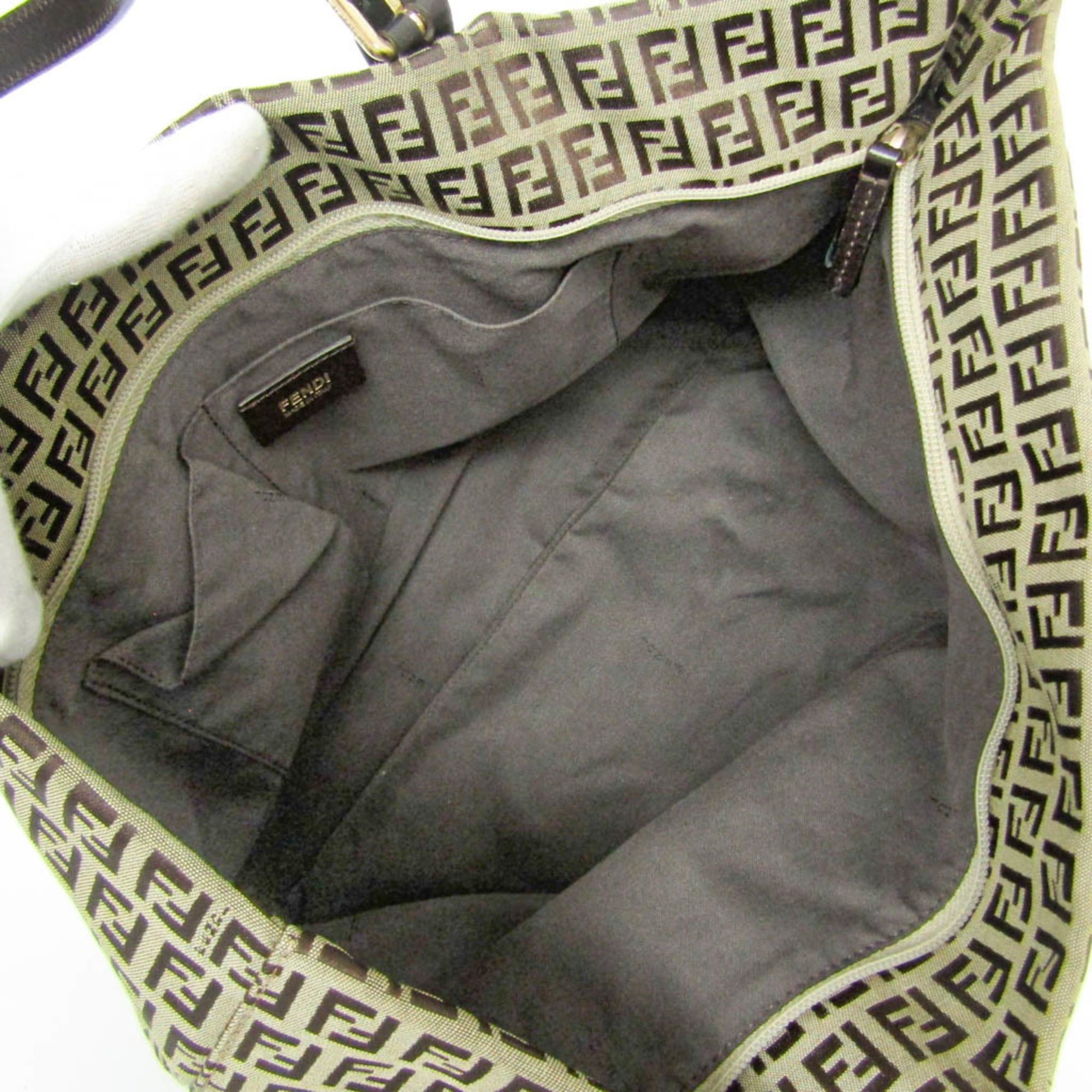 Fendi Fendi Zucchino 8BH215 Women's Canvas,Leather Tote Bag Beige,Brown Size ONE SIZE - 3 Thumbnail