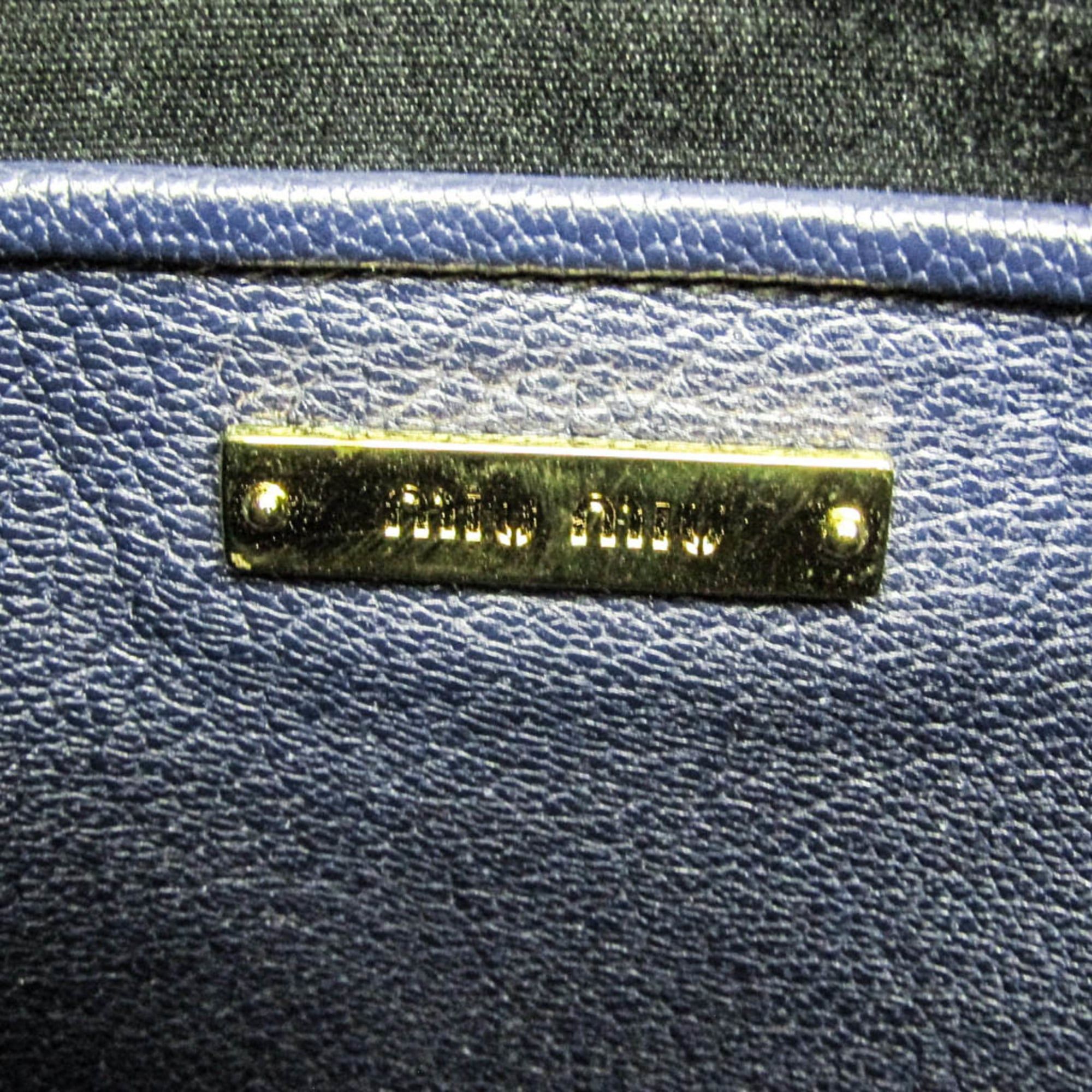 Miu Miu Miu Miu MADRAS Women's Leather Handbag,Shoulder Bag Navy Size ONE SIZE - 14 Thumbnail