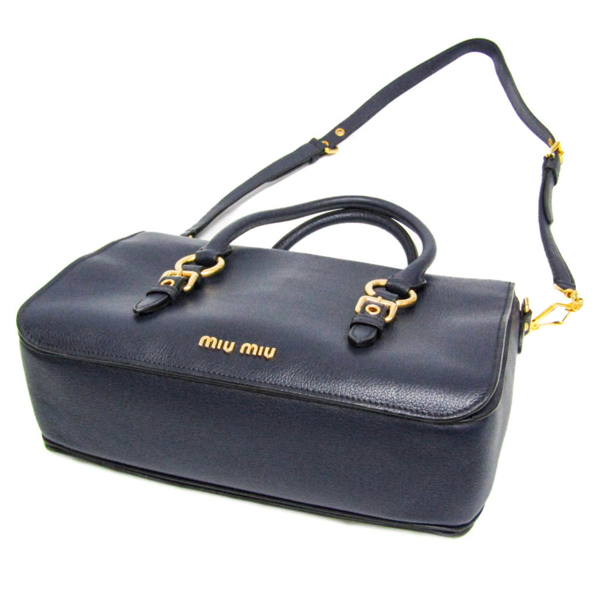 Miu Miu Miu Miu MADRAS Women's Leather Handbag,Shoulder Bag Navy Size ONE SIZE - 2 Thumbnail