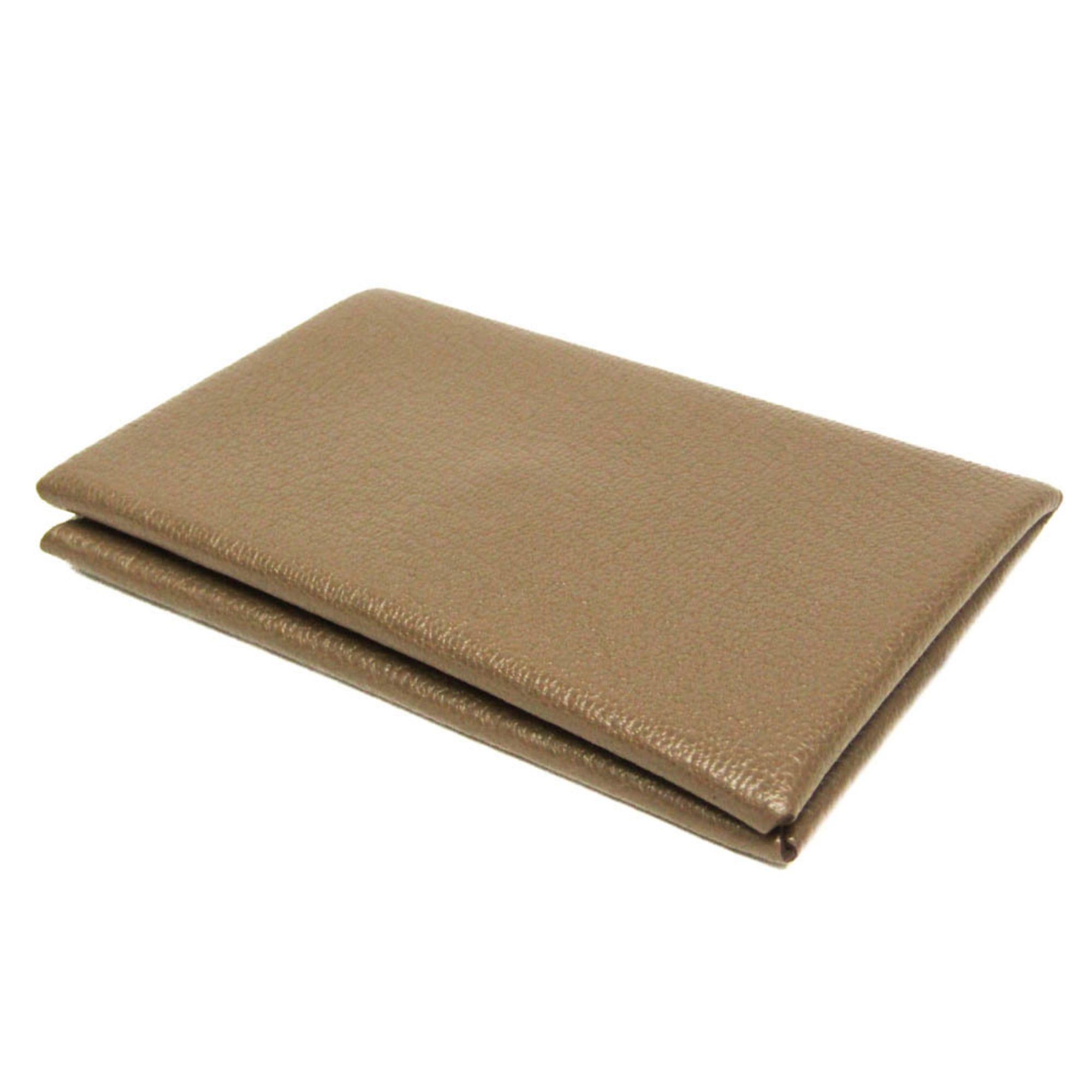 Hermes Hermes Calvi Chevre Leather Card Case Beige Brown Size ONE SIZE - 2 Thumbnail