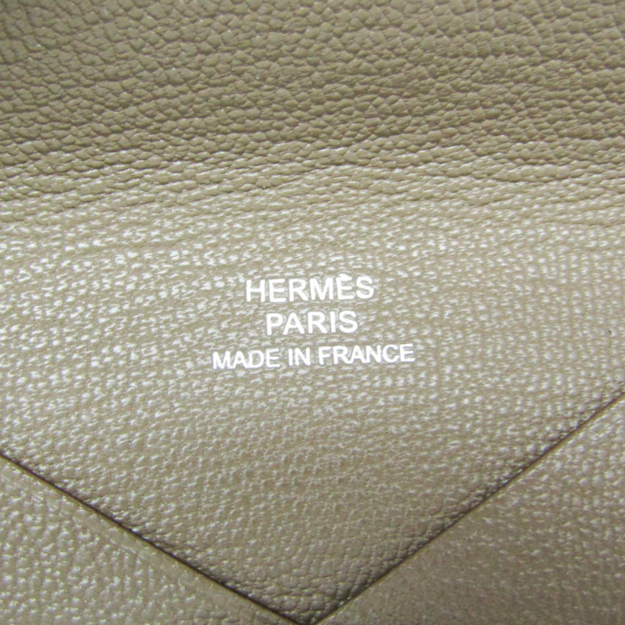 Hermes Hermes Calvi Chevre Leather Card Case Beige Brown Size ONE SIZE - 8 Thumbnail