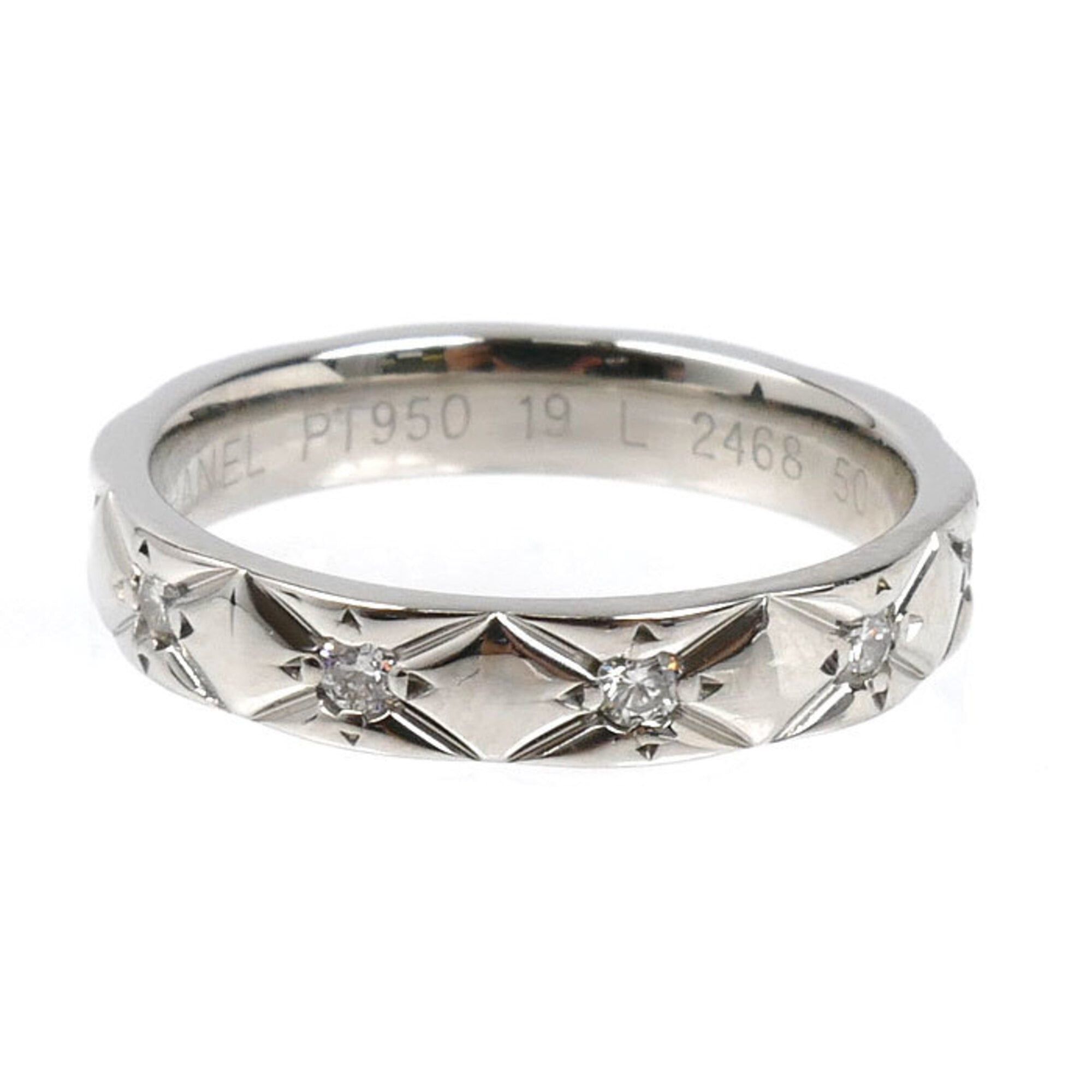 Chanel CHANEL Pt950 Platinum Matelassé Full Diamond 10PD Ring - 50 4.7g Women's Size ONE SIZE - 3 Thumbnail