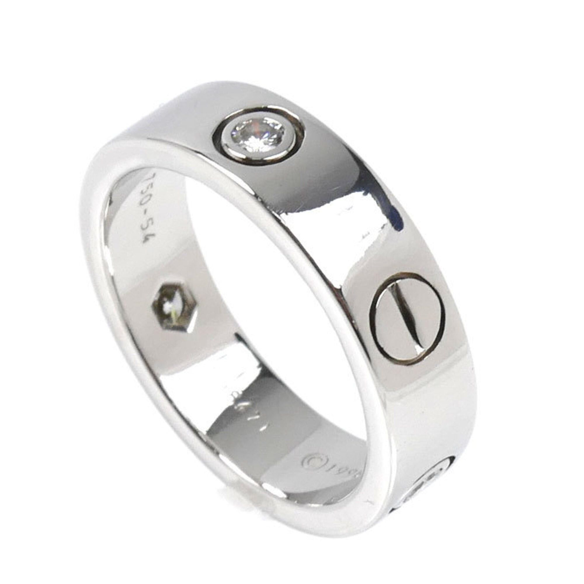 Cartier Cartier 18KWG White Gold Love Half Ring with Diamonds, Size 54, 8.9g, Women's Size ONE SIZE - 2 Thumbnail