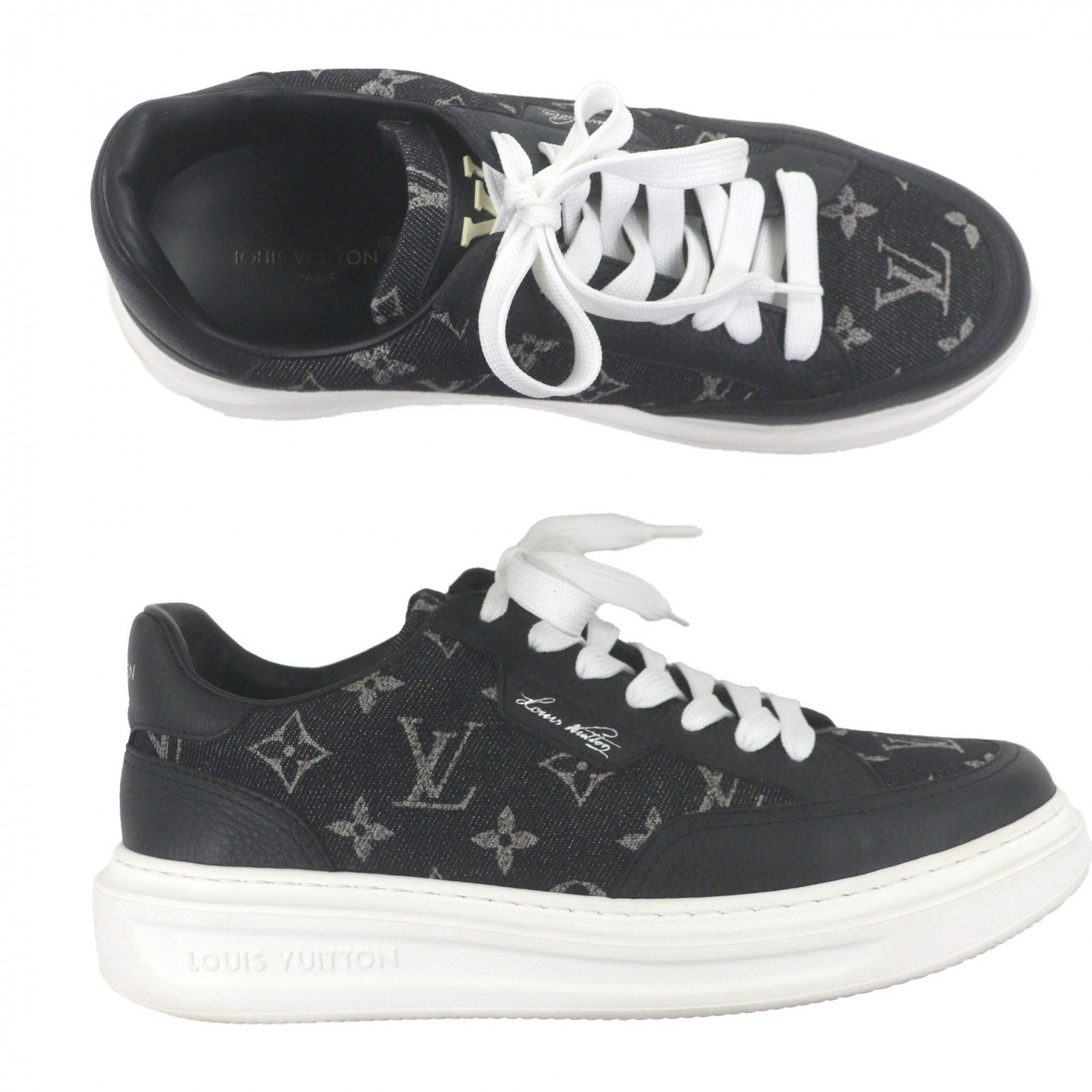 Louis Vuitton Louis Vuitton Louis Vuitton Monogram Denim Low Cut Sneakers Leather Shoes 1ACQL7 DUTY FREE for USA Size ONE SIZE - 5 Thumbnail
