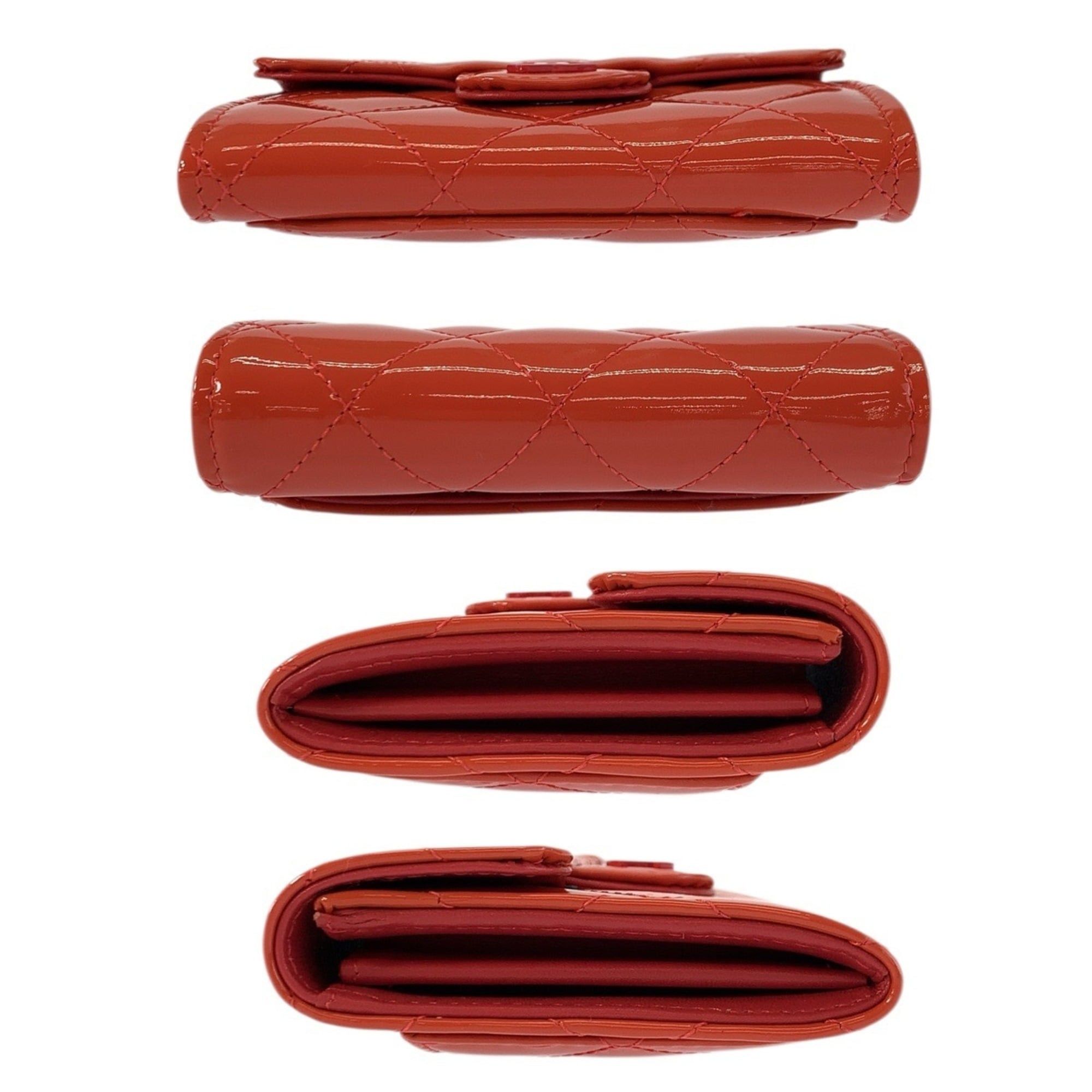 Chanel CHANEL Matelassé Coco Mark Orange Patent Leather Wallet/Coin Purse/Card Case for Women Size ONE SIZE - 9 Thumbnail