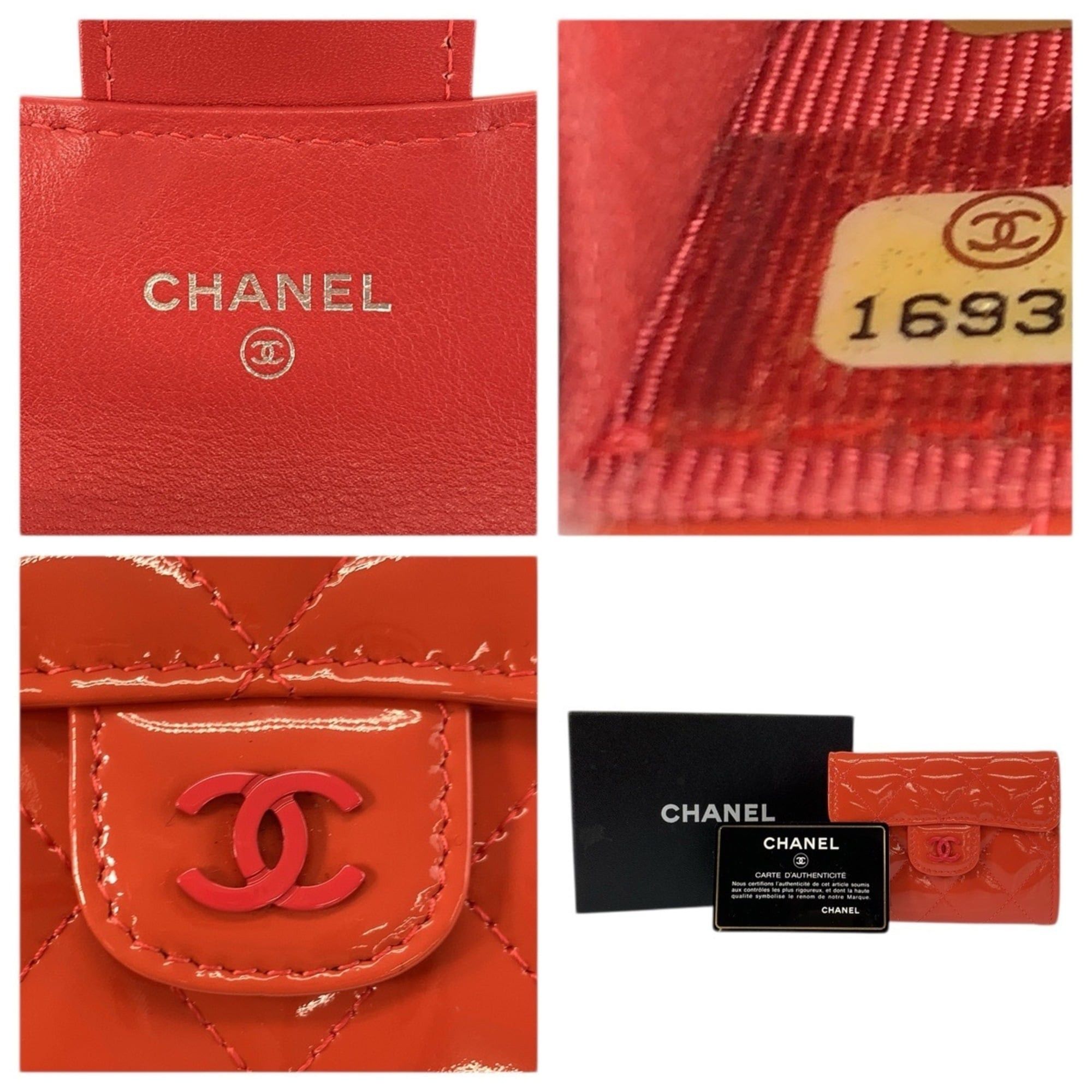 Chanel CHANEL Matelassé Coco Mark Orange Patent Leather Wallet/Coin Purse/Card Case for Women Size ONE SIZE - 3 Thumbnail