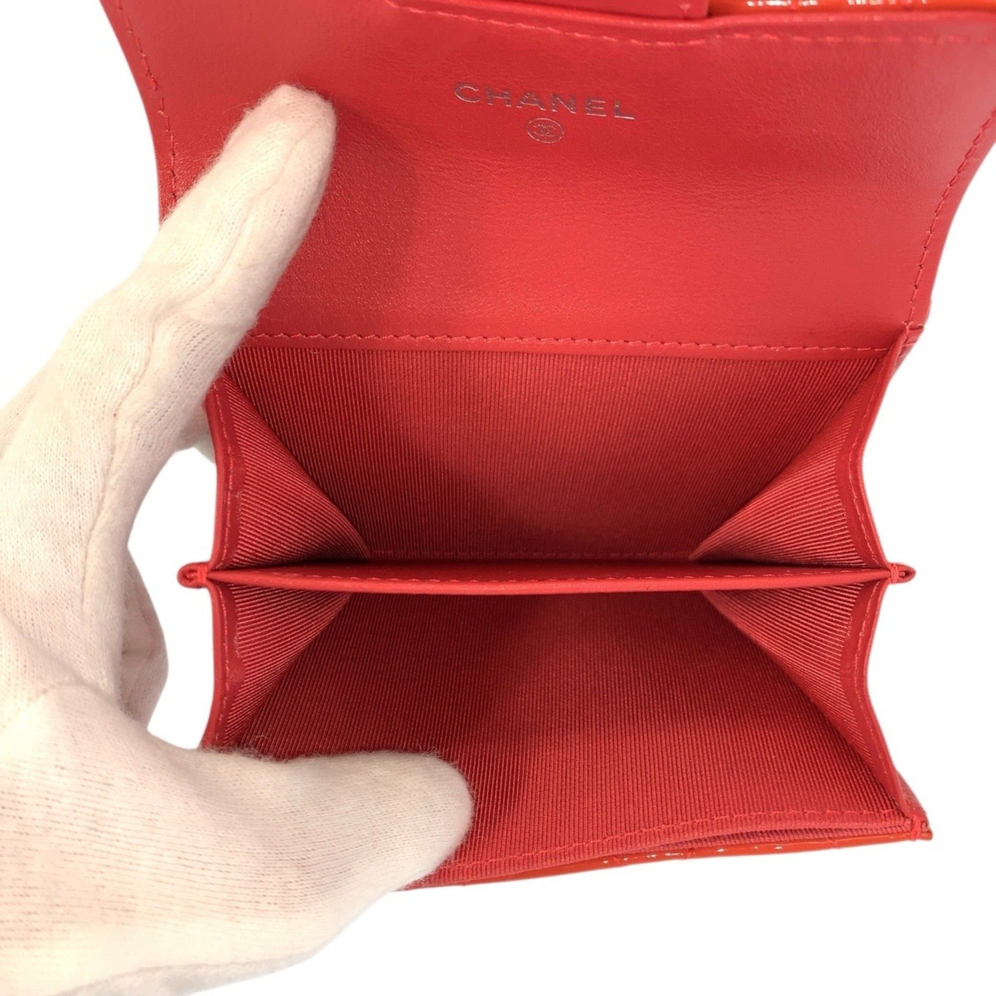 Chanel CHANEL Matelassé Coco Mark Orange Patent Leather Wallet/Coin Purse/Card Case for Women Size ONE SIZE - 5 Thumbnail