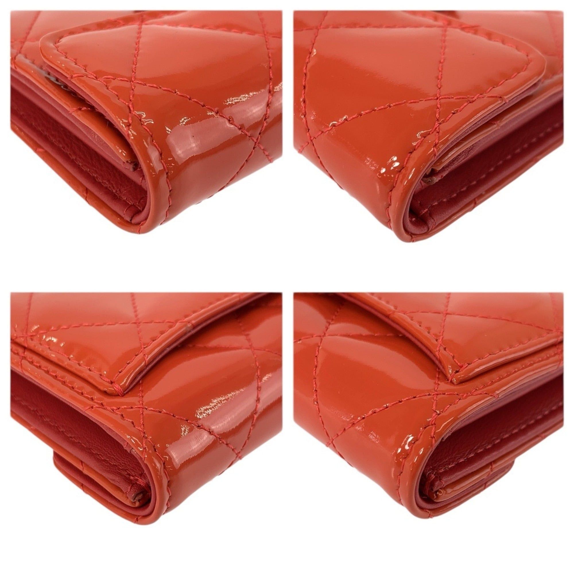 Chanel CHANEL Matelassé Coco Mark Orange Patent Leather Wallet/Coin Purse/Card Case for Women Size ONE SIZE - 8 Thumbnail