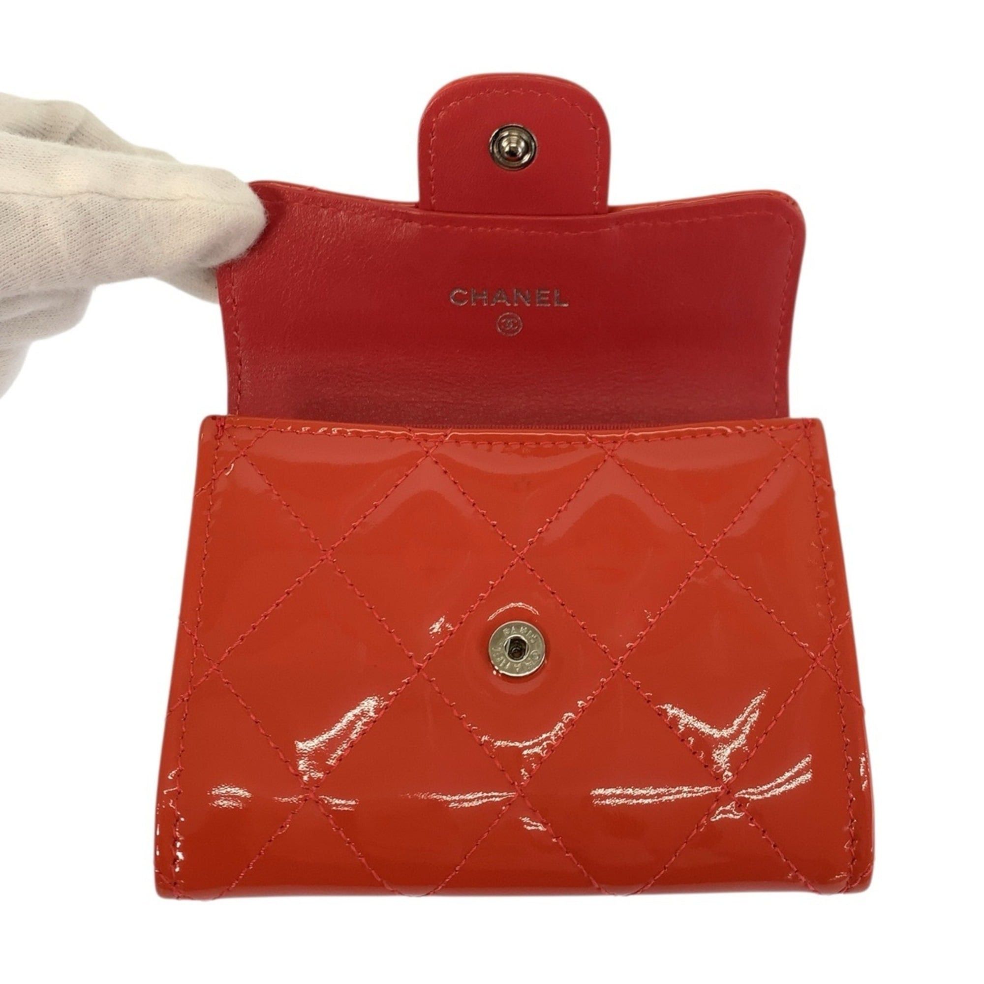 Chanel CHANEL Matelassé Coco Mark Orange Patent Leather Wallet/Coin Purse/Card Case for Women Size ONE SIZE - 4 Thumbnail