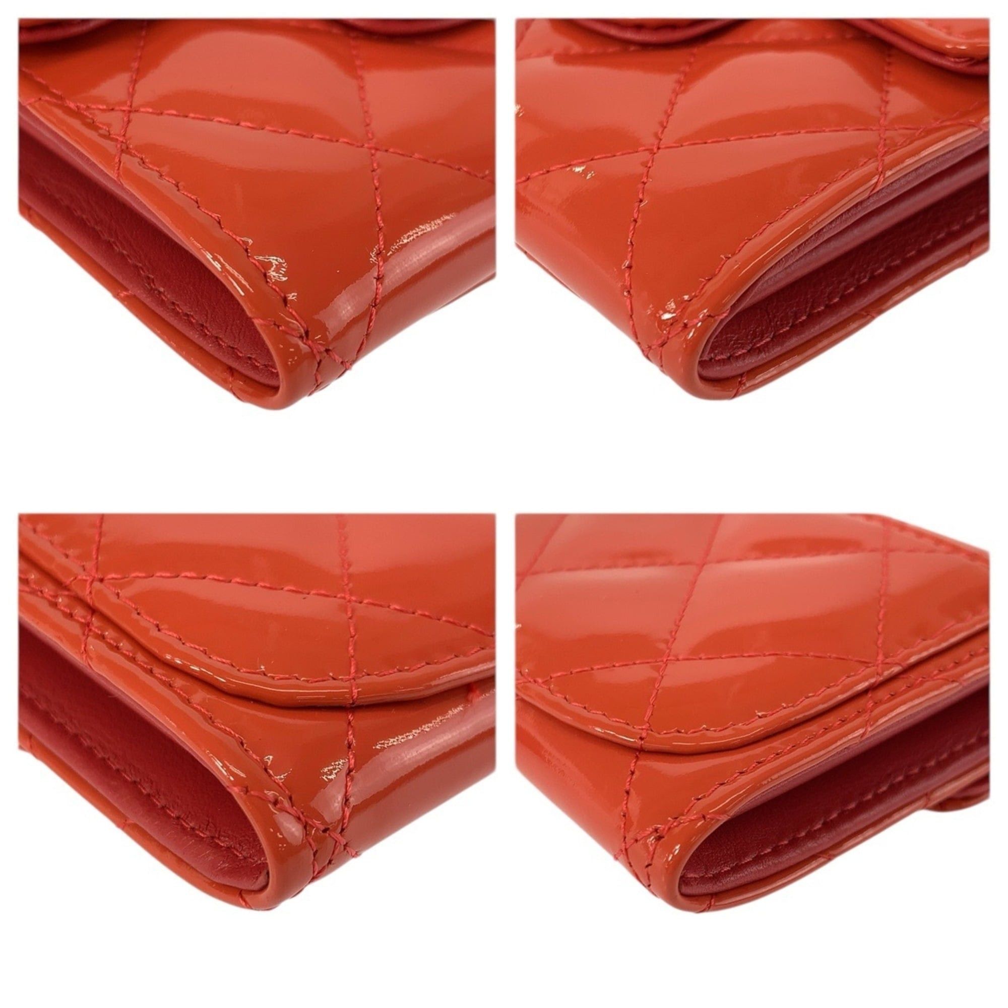 Chanel CHANEL Matelassé Coco Mark Orange Patent Leather Wallet/Coin Purse/Card Case for Women Size ONE SIZE - 7 Thumbnail