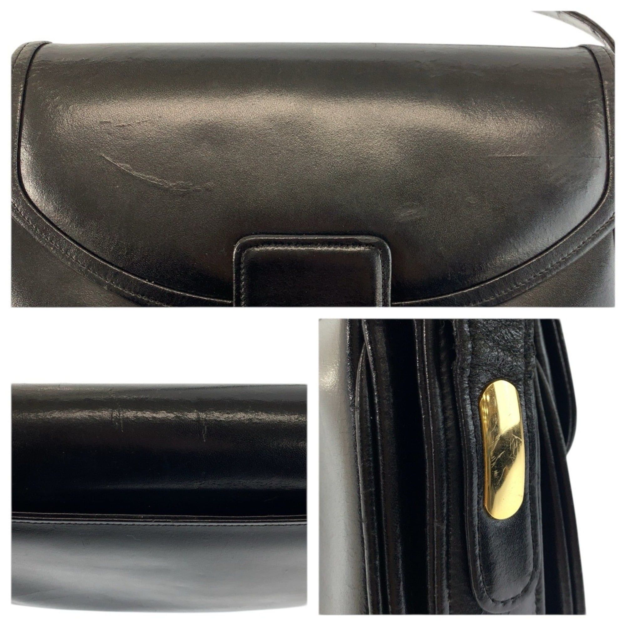 Celine Celine Carriage Hardware Black Leather Shoulder Bag with Gold for Women Size ONE SIZE - 7 Thumbnail