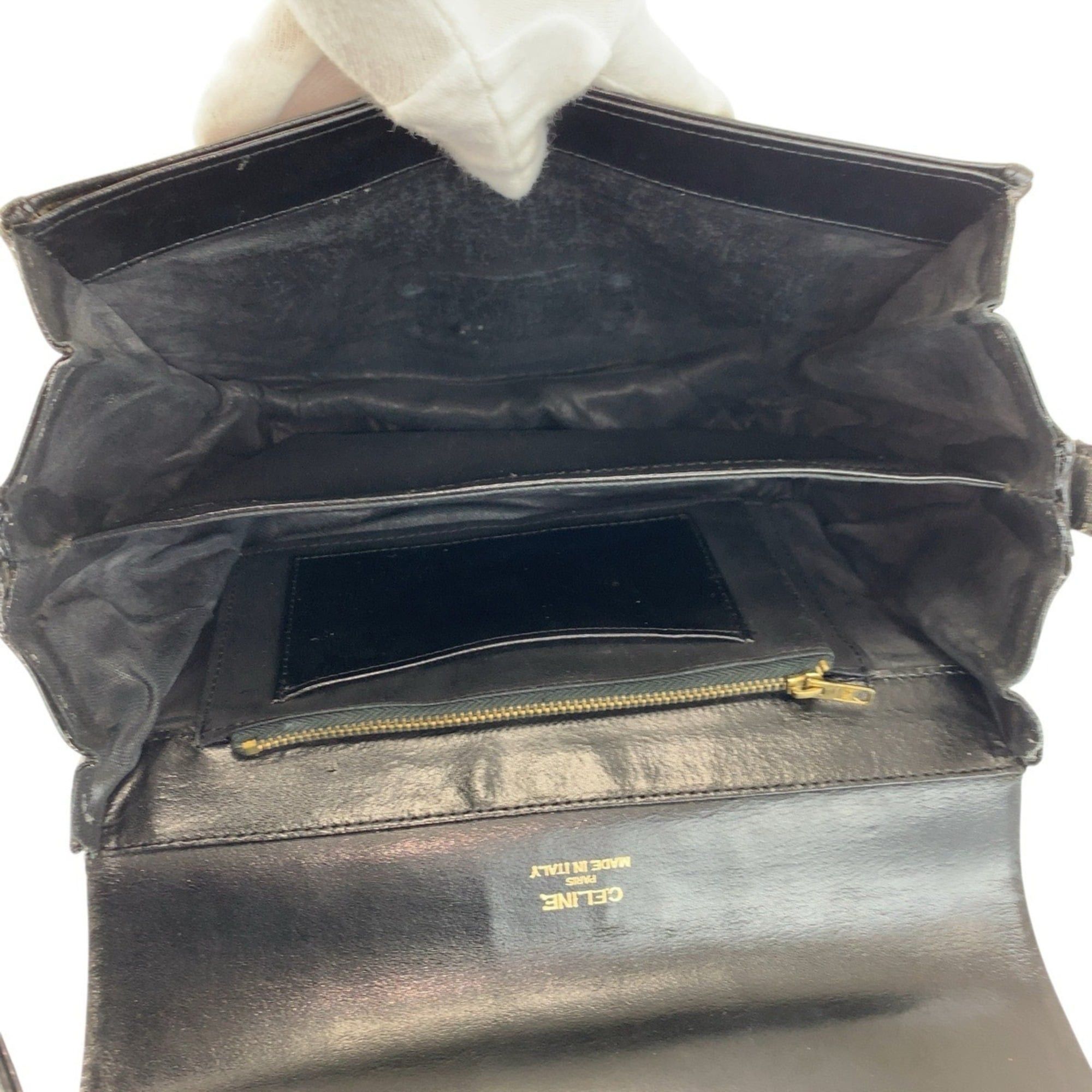 Celine Celine Carriage Hardware Black Leather Shoulder Bag with Gold for Women Size ONE SIZE - 9 Thumbnail