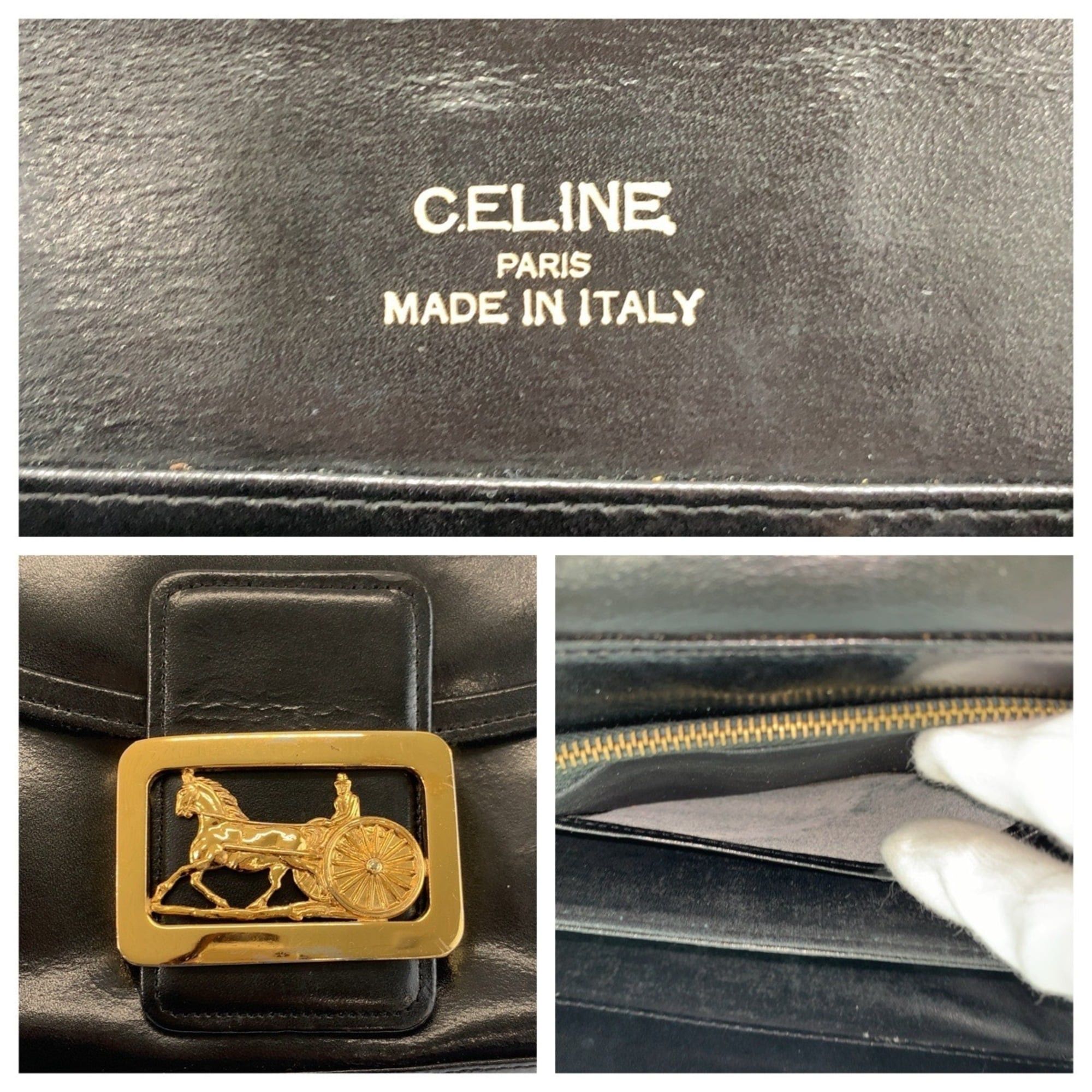 Celine Celine Carriage Hardware Black Leather Shoulder Bag with Gold for Women Size ONE SIZE - 3 Thumbnail