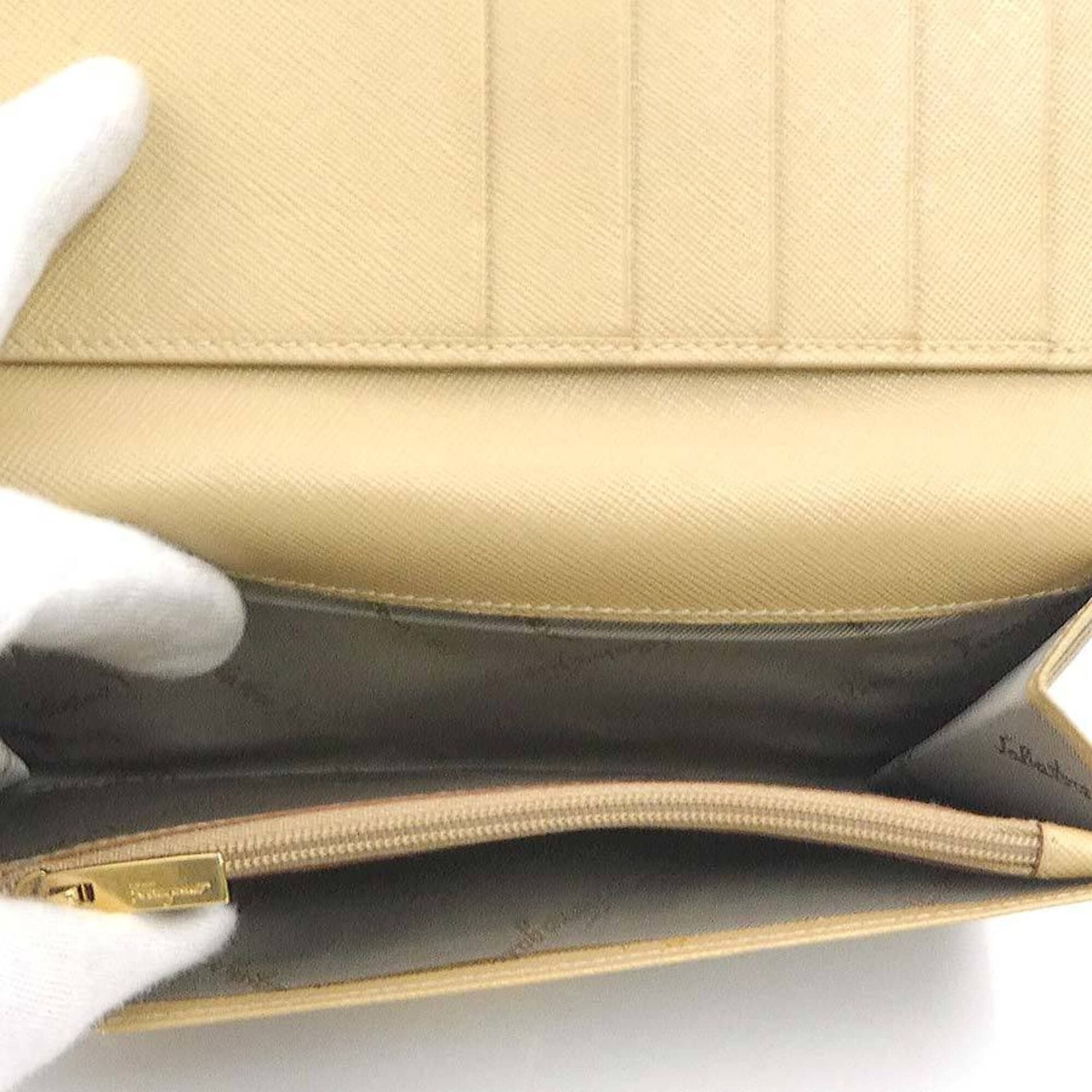 Salvatore Ferragamo Salvatore Ferragamo bi-fold long wallet, Gancini leather, beige, women's, free shipping, r11096a Size ONE SIZE - 8 Thumbnail