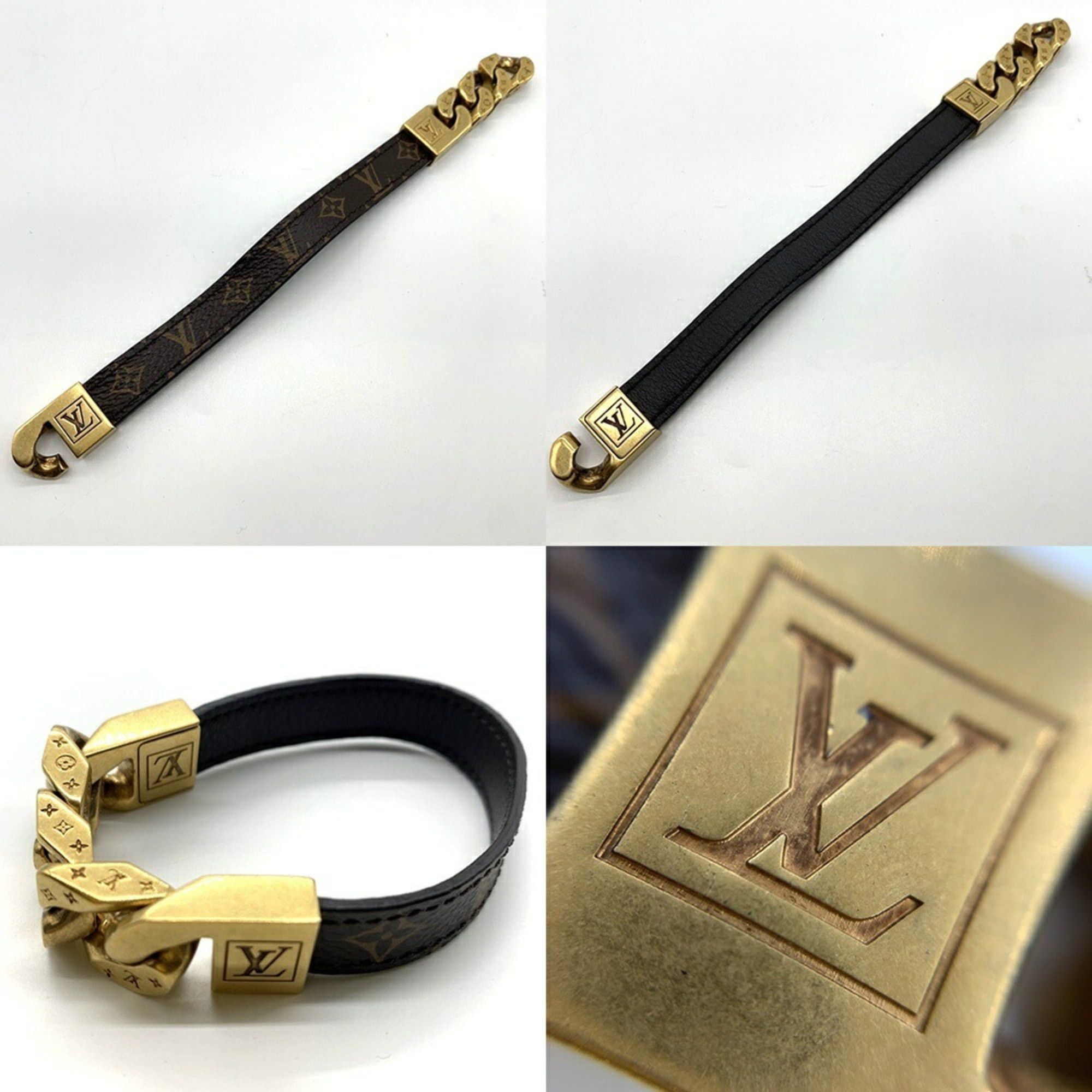 Louis Vuitton Louis Vuitton Bracelet Mono Chain Monogram Canvas/Metal Men's M6784 Brown x Gold LOUIS VUITTON Size ONE SIZE - 3 Thumbnail