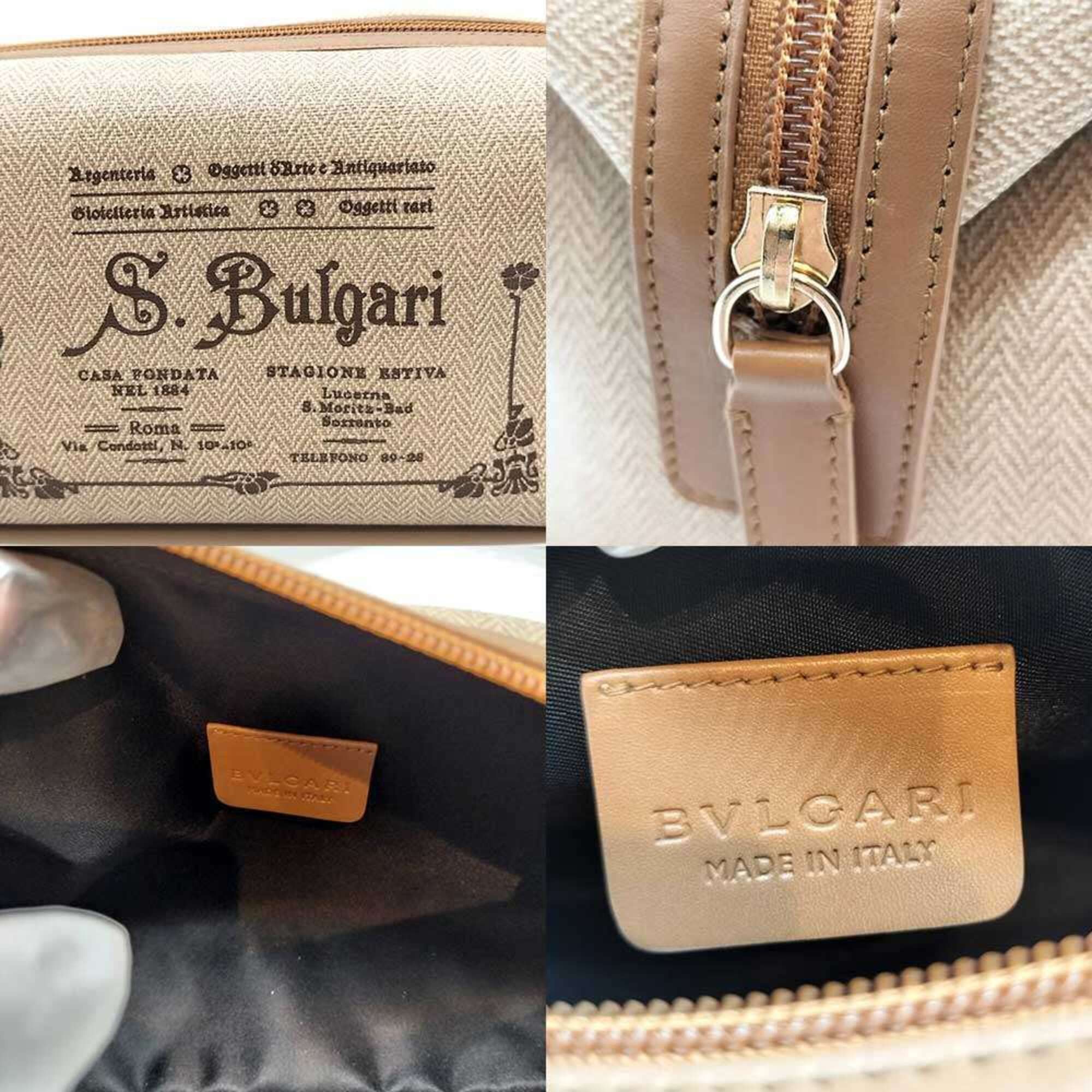 Bvlgari BVLGARI Collezione Clutch Second Bag Pouch Beige PVC x Leather 32068 Women's Size ONE SIZE - 4 Thumbnail