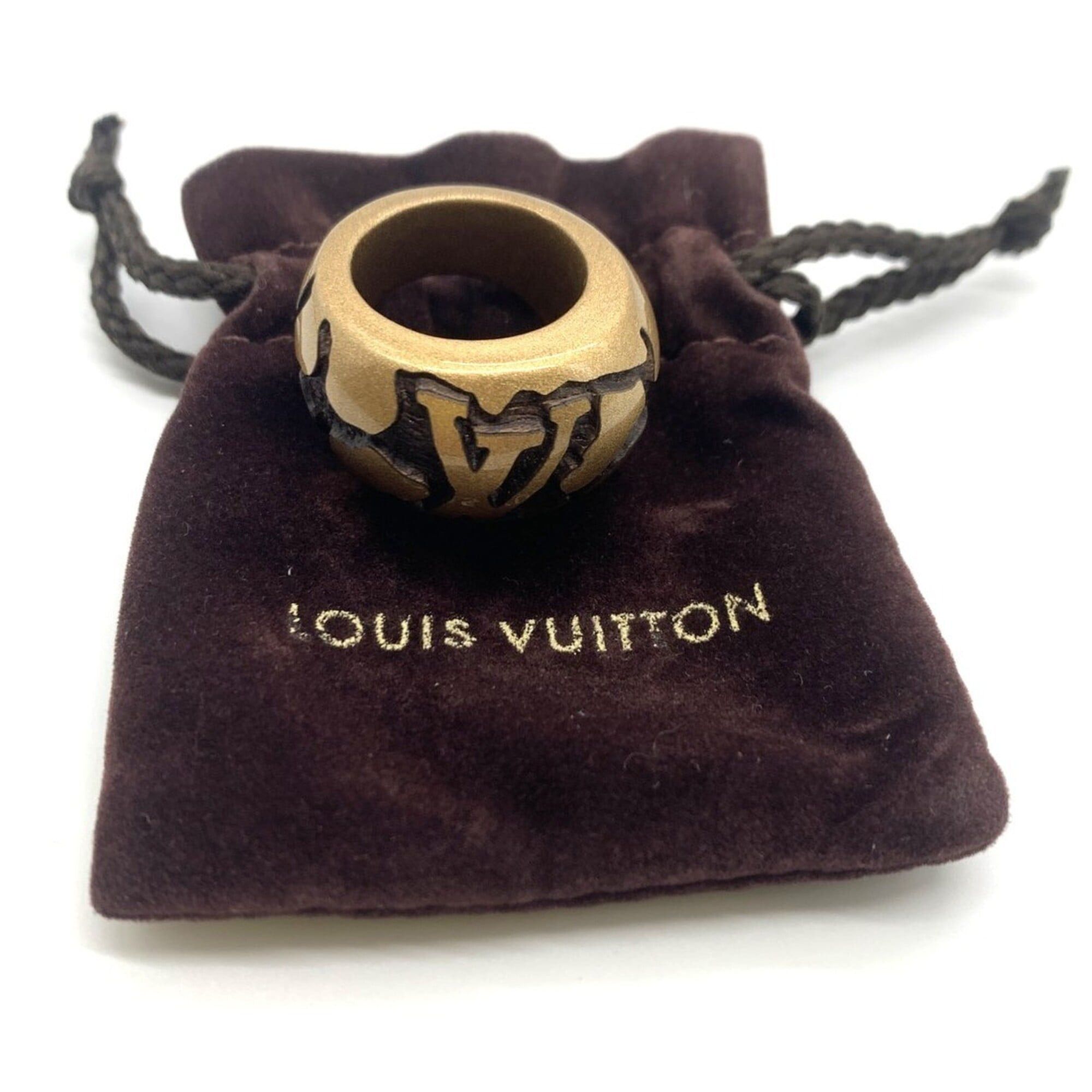 Louis Vuitton Louis Vuitton Bague Leo Monogram Wood Ring Gold M67189 Size S LOUIS VUITTON Size ONE SIZE - 4 Thumbnail