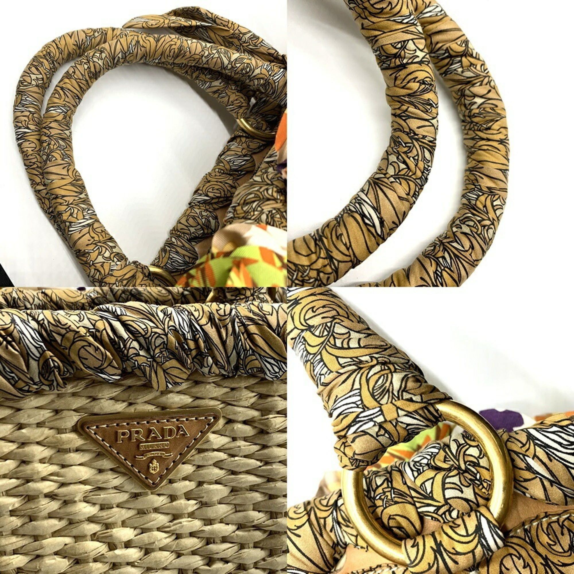 Prada Prada Raffia Frill Basket Bag, Natural Silk Print PRADA Size ONE SIZE - 4 Thumbnail