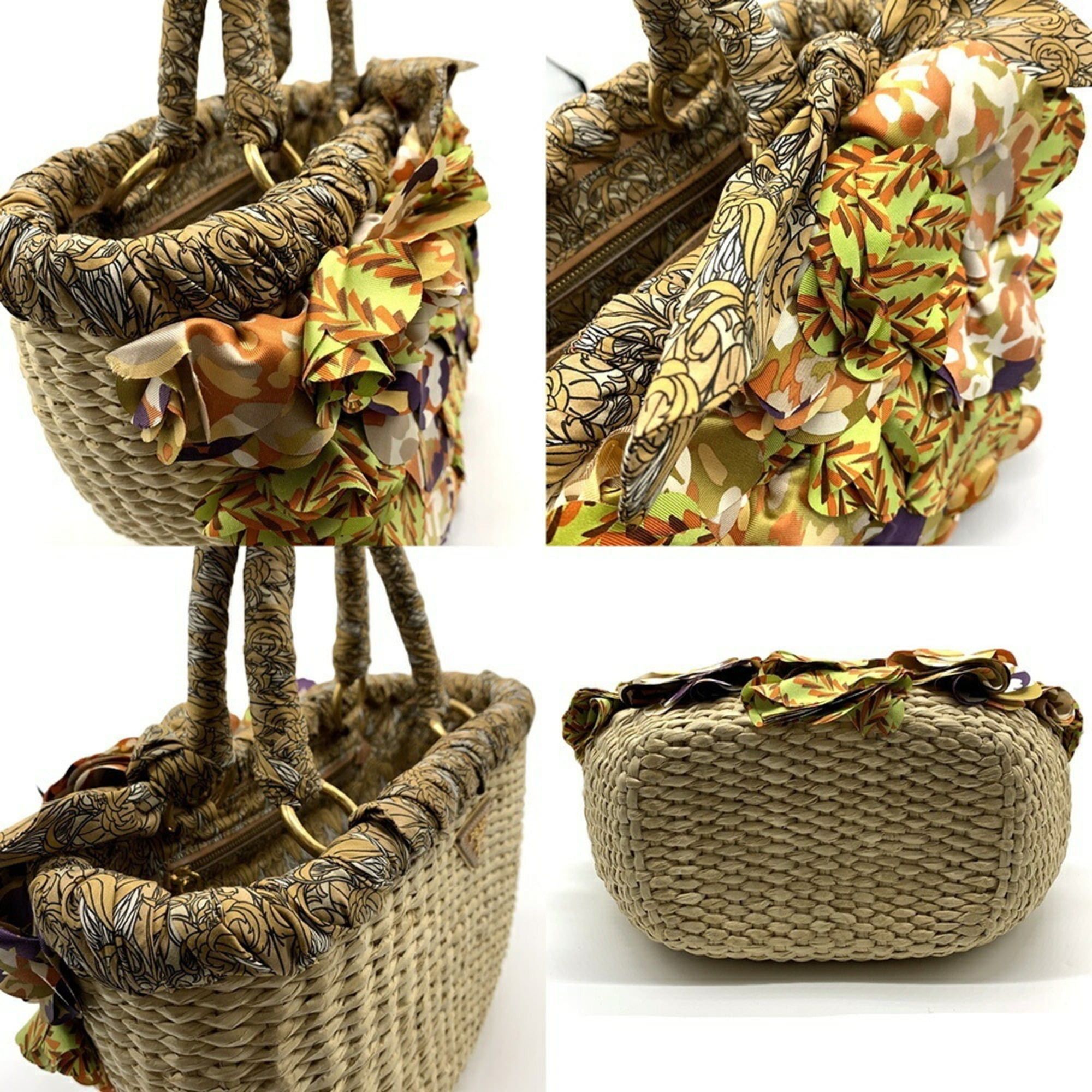 Prada Prada Raffia Frill Basket Bag, Natural Silk Print PRADA Size ONE SIZE - 3 Thumbnail