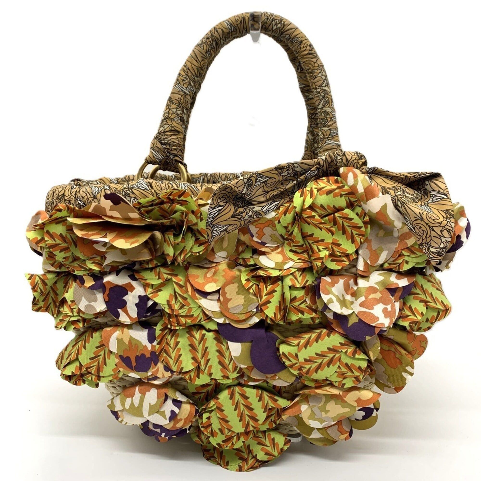 Prada Prada Raffia Frill Basket Bag, Natural Silk Print PRADA Size ONE SIZE - 2 Thumbnail