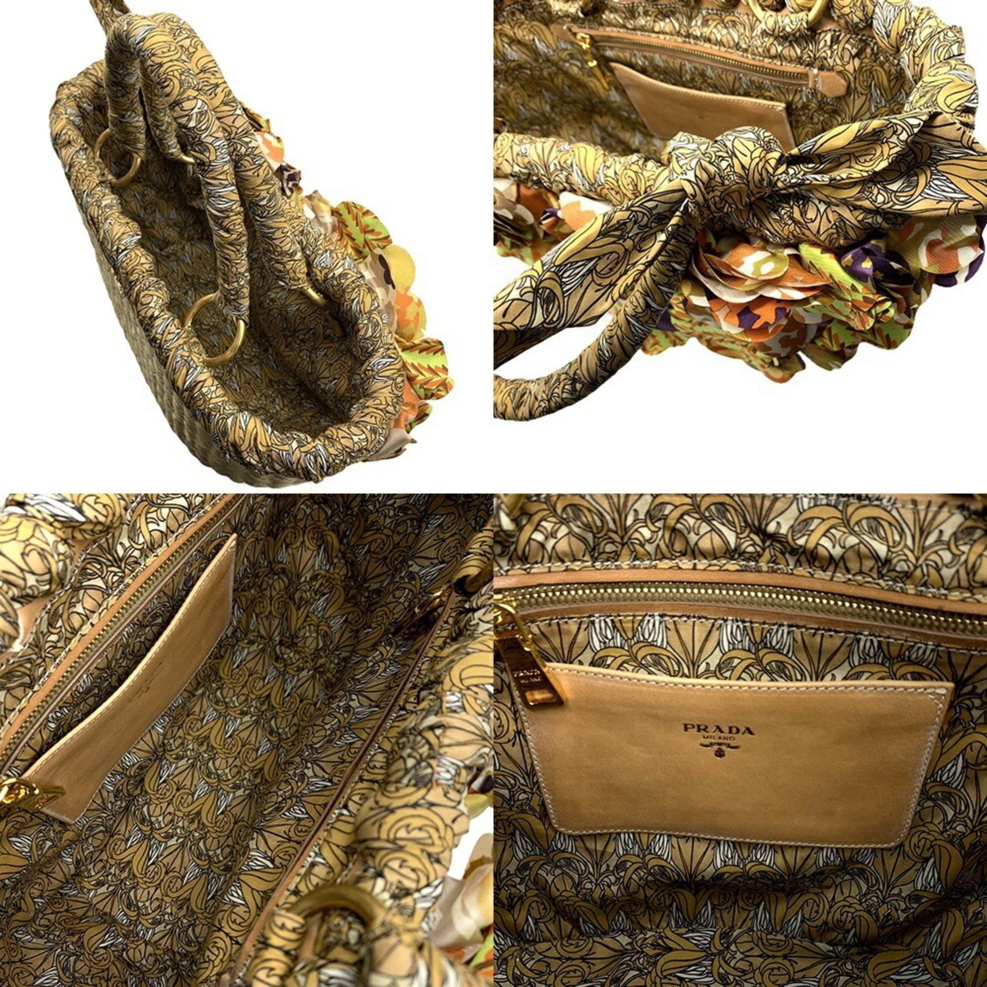 Prada Prada Raffia Frill Basket Bag, Natural Silk Print PRADA Size ONE SIZE - 5 Thumbnail