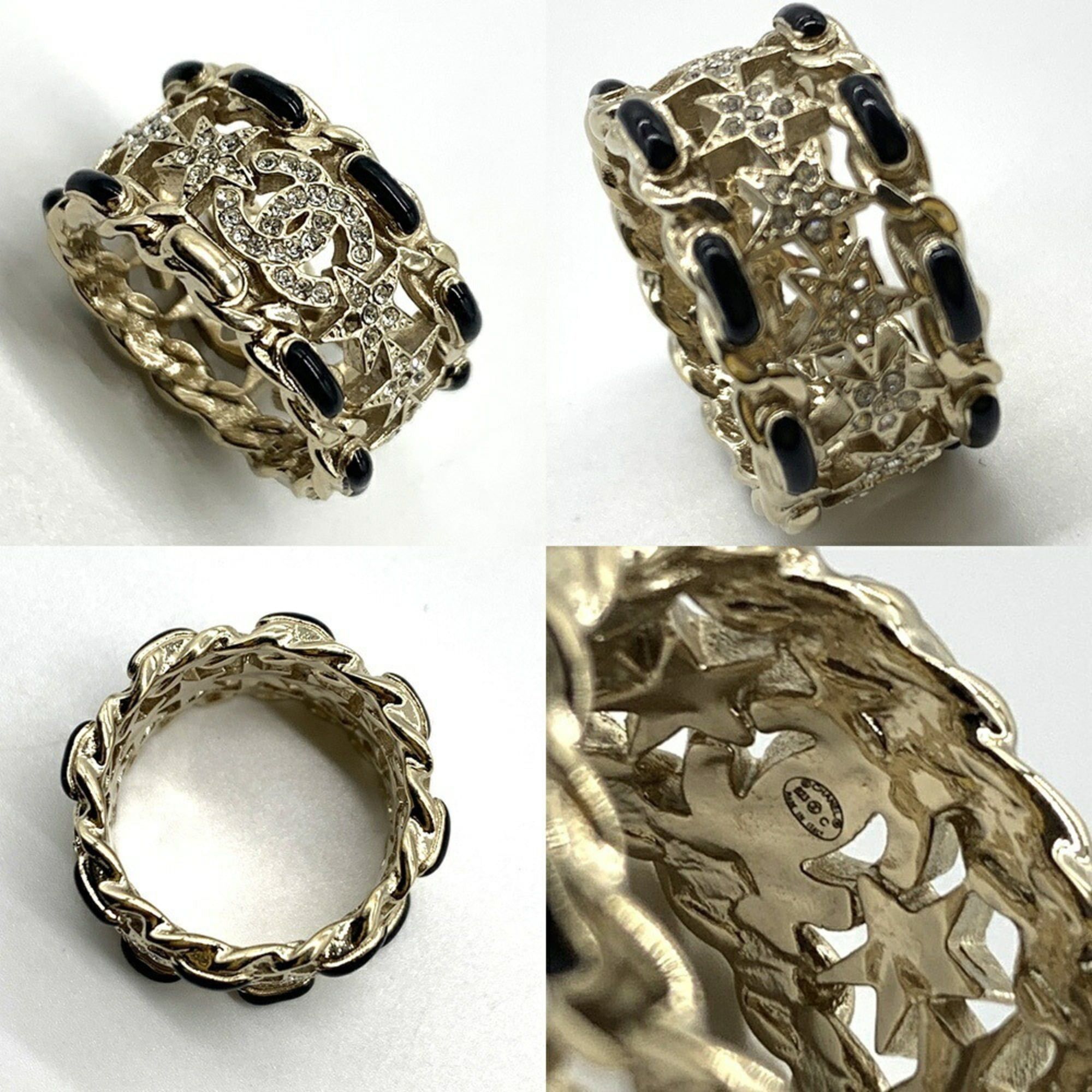 Chanel Chanel Coco Mark Star Ring, B23, Rhinestone, Metal, Gold, Size 12 (CHANEL) Size ONE SIZE - 3 Thumbnail