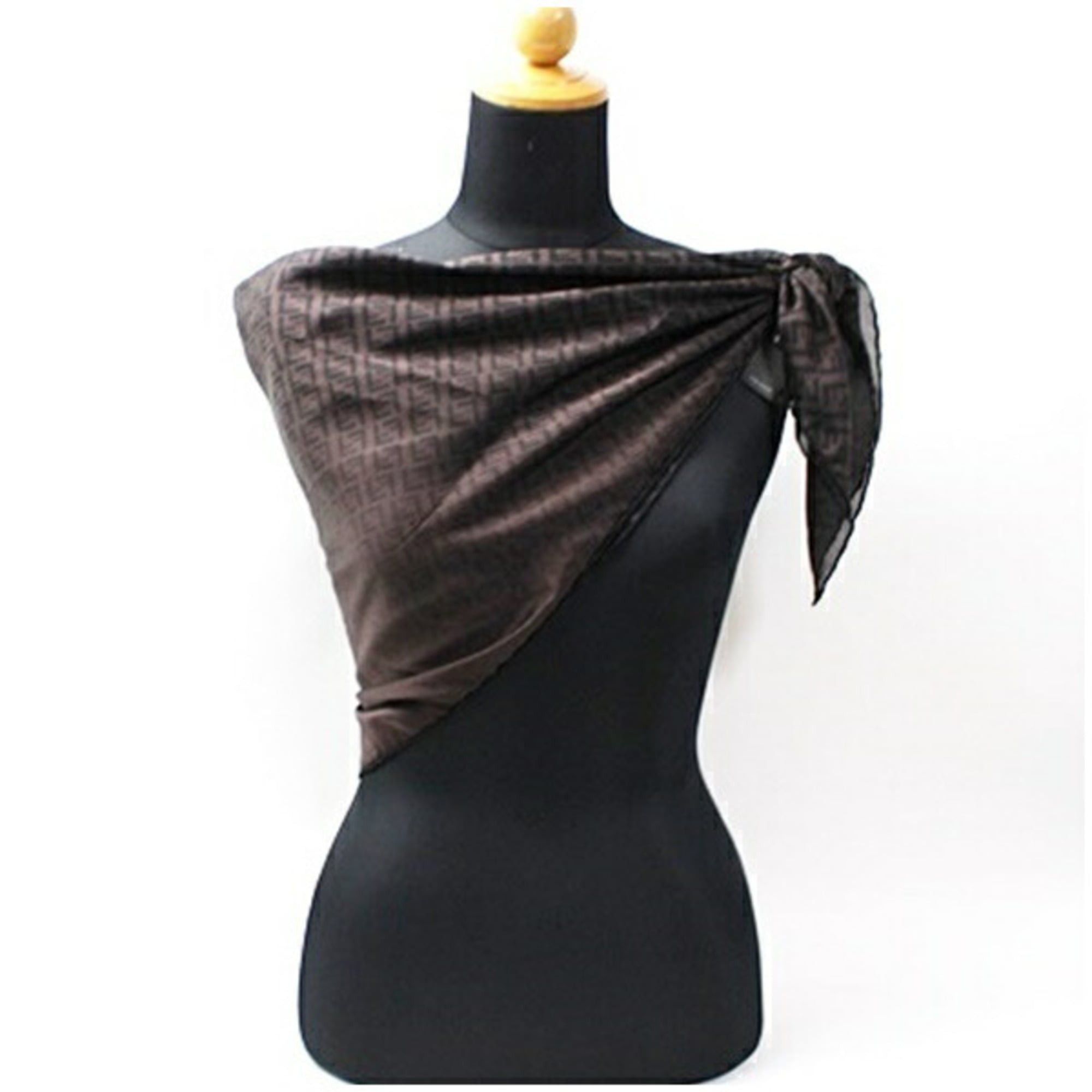 Fendi Fendi Silk Scarf Muffler, Zucca Pattern, Black x Brown, FENDI, Women's Size ONE SIZE - 3 Thumbnail