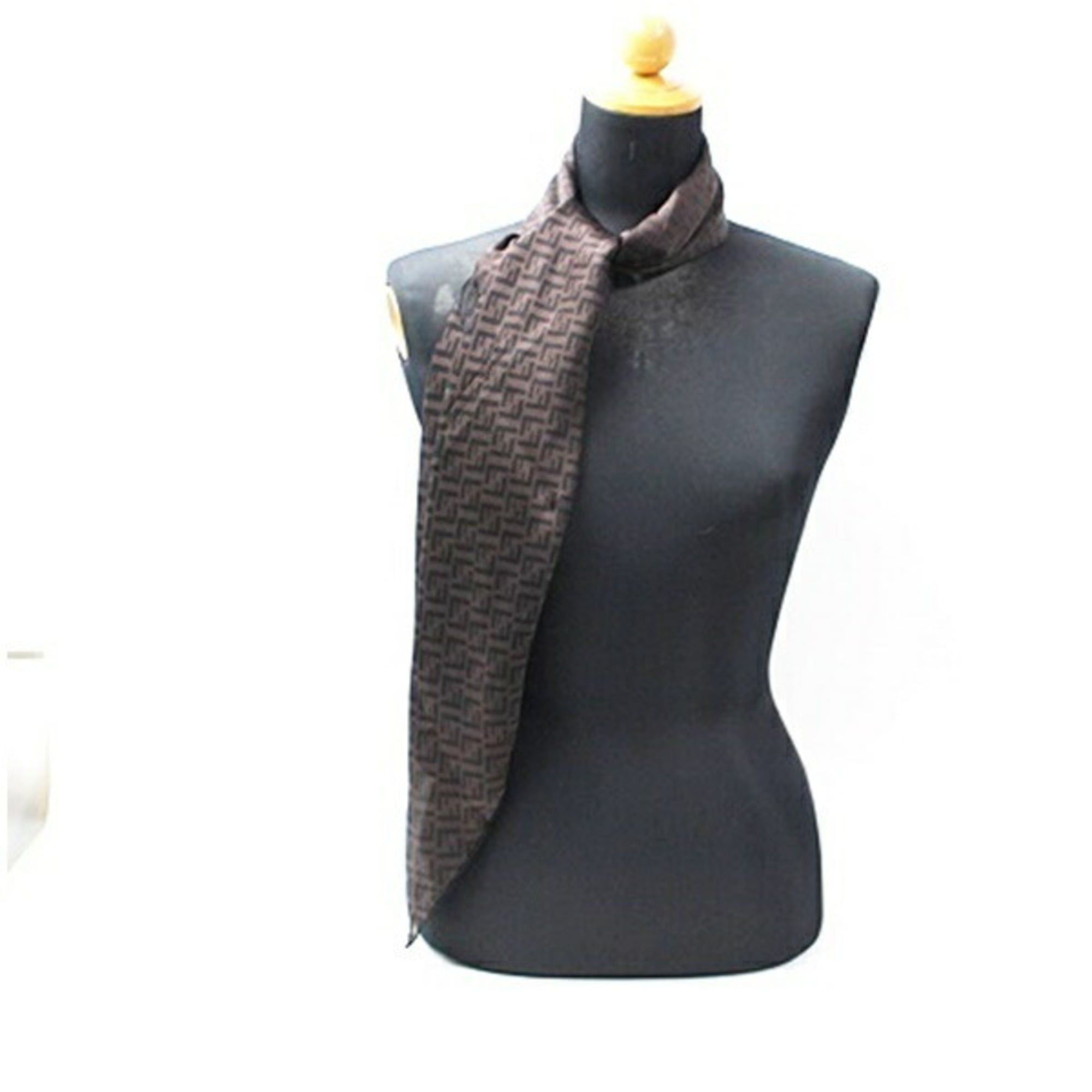 Fendi Fendi Silk Scarf Muffler, Zucca Pattern, Black x Brown, FENDI, Women's Size ONE SIZE - 4 Thumbnail