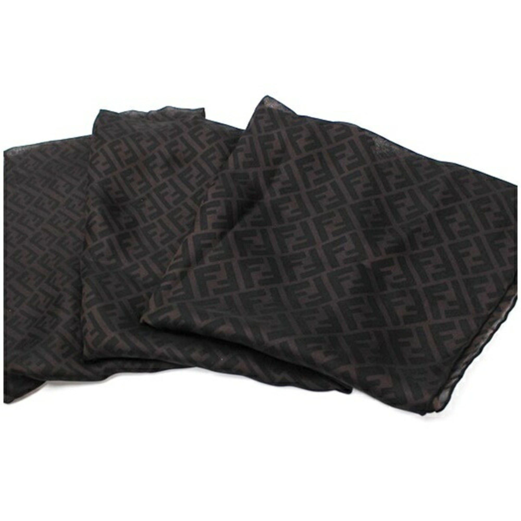 Fendi Fendi Silk Scarf Muffler, Zucca Pattern, Black x Brown, FENDI, Women's Size ONE SIZE - 7 Thumbnail