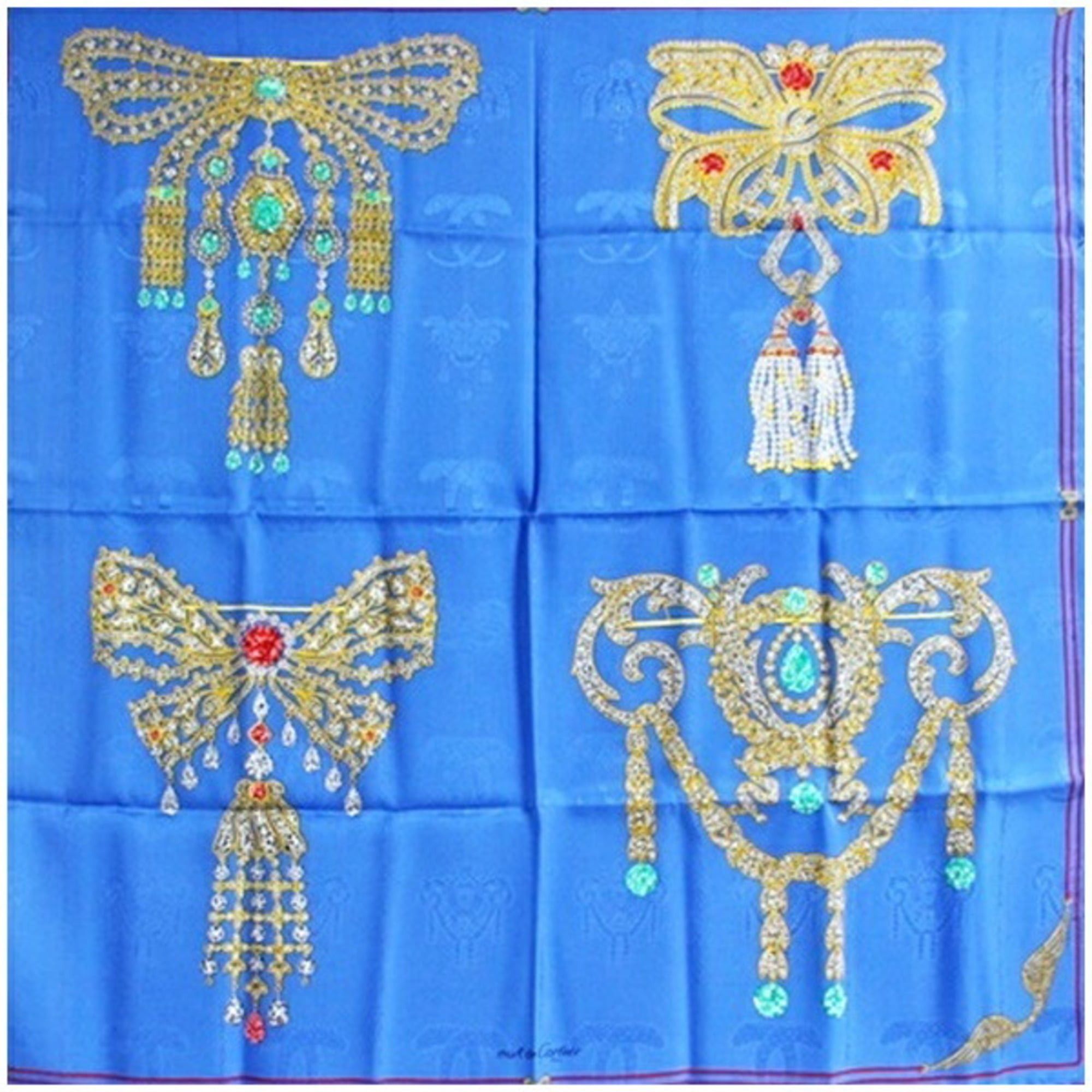Cartier Cartier Silk Scarf Muffler, Blue Pattern, Women's Size ONE SIZE - 2 Thumbnail