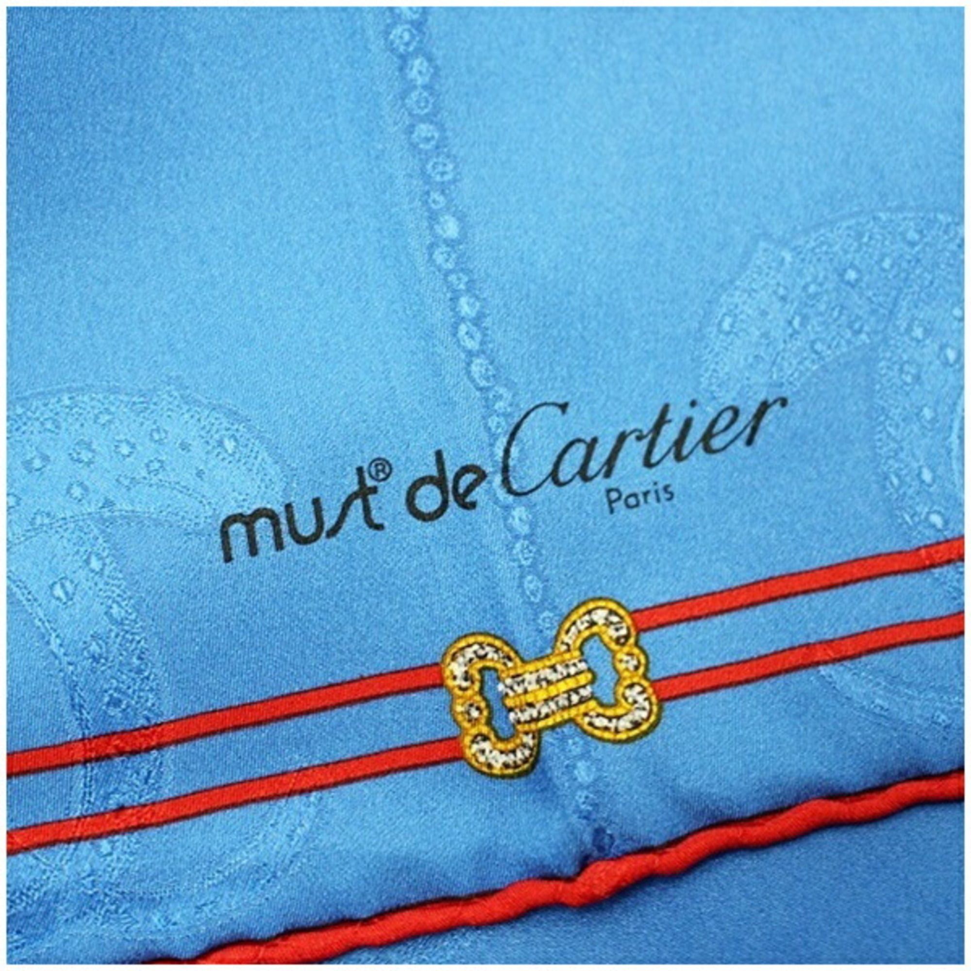Cartier Cartier Silk Scarf Muffler, Blue Pattern, Women's Size ONE SIZE - 5 Thumbnail