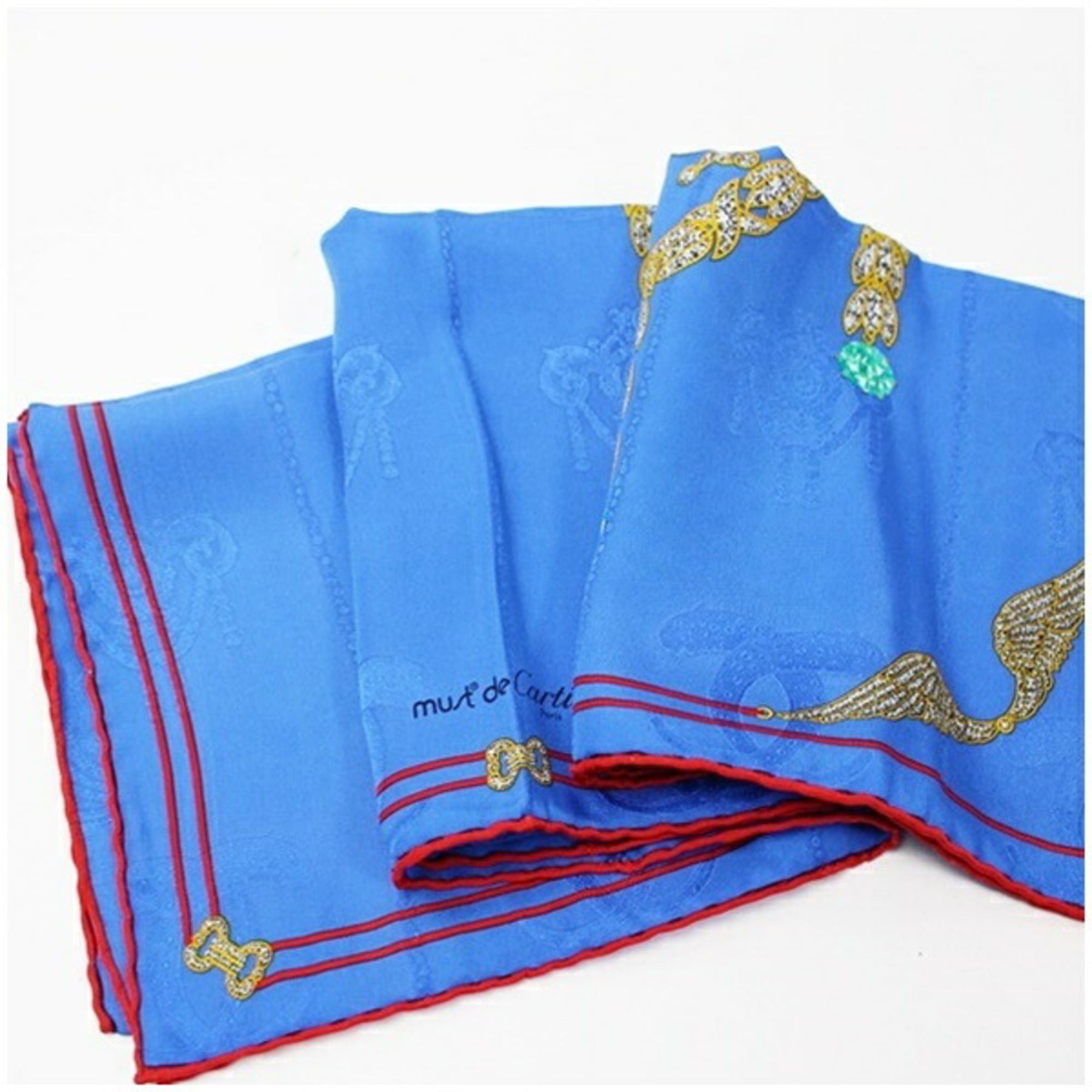 Cartier Cartier Silk Scarf Muffler, Blue Pattern, Women's Size ONE SIZE - 8 Thumbnail