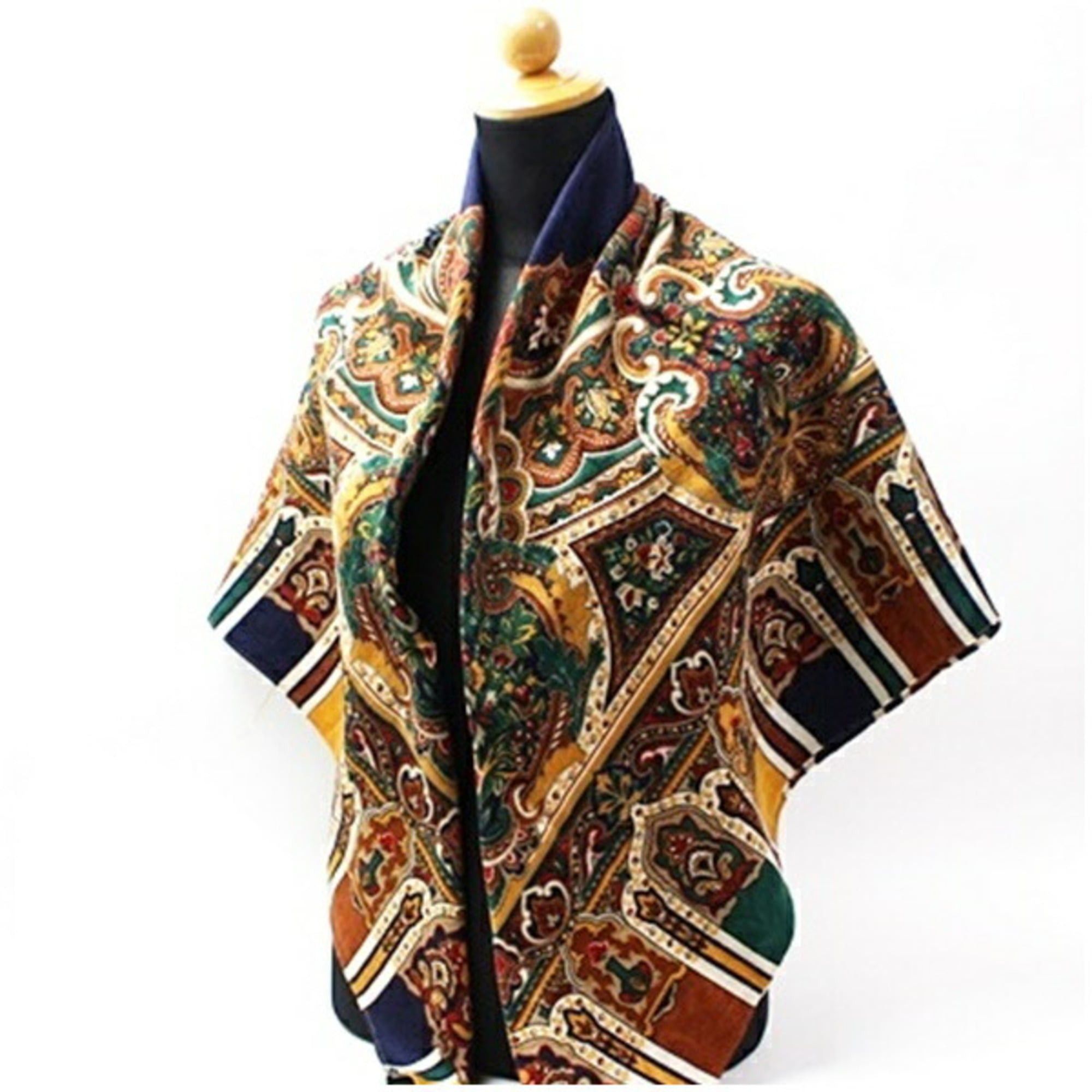 Yves Saint Laurent Yves Saint Laurent Wool Silk Large Scarf Stole Muffler Navy x Multicolor YVES SAINT LAURENT Women's Size ONE SIZE - 5 Thumbnail