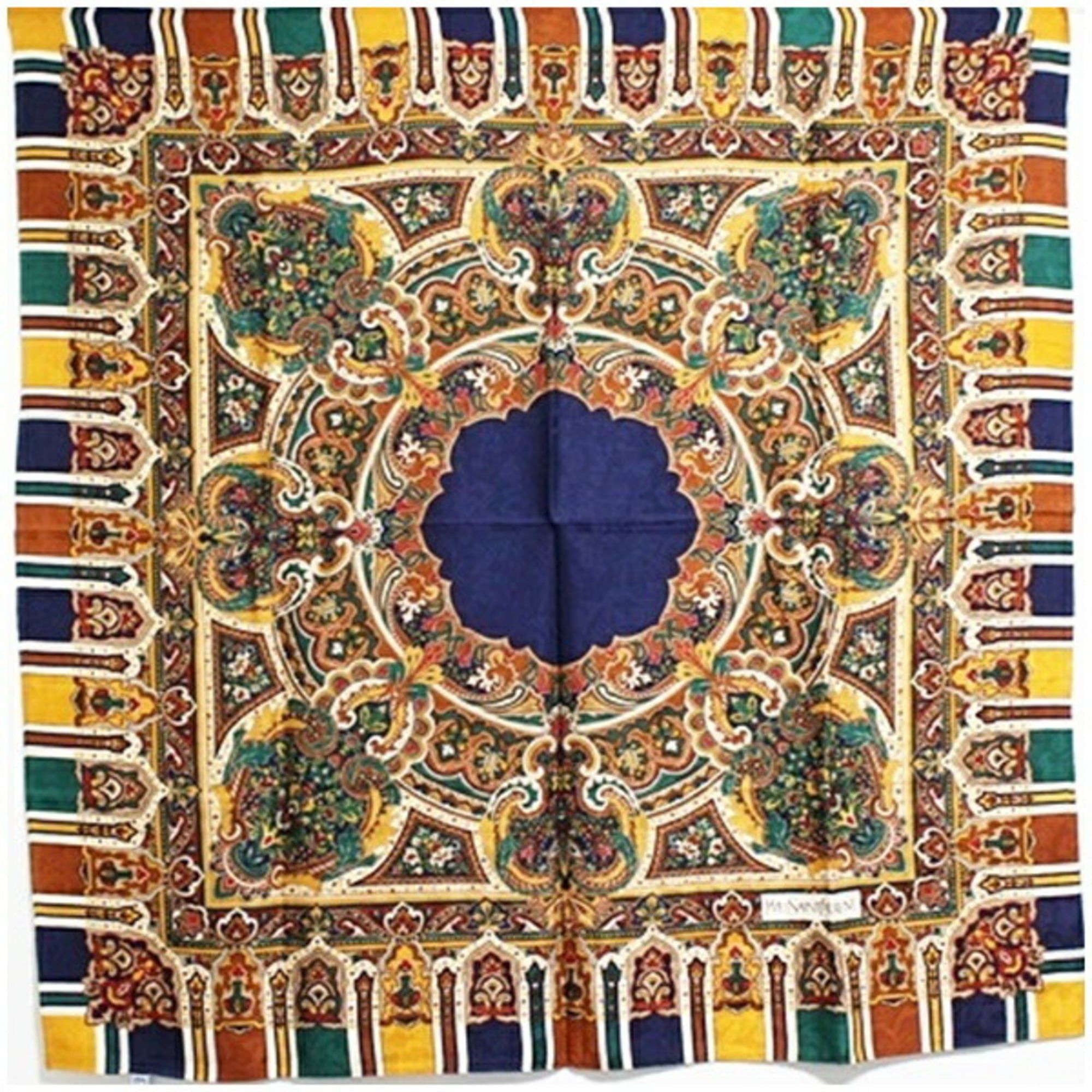 Yves Saint Laurent Yves Saint Laurent Wool Silk Large Scarf Stole Muffler Navy x Multicolor YVES SAINT LAURENT Women's Size ONE SIZE - 2 Thumbnail