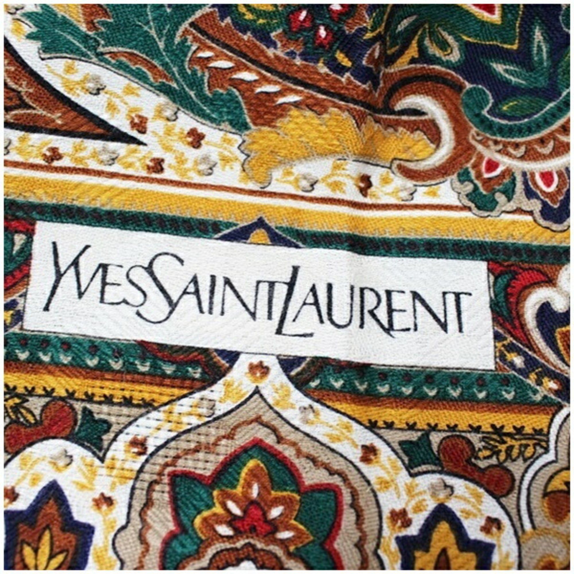 Yves Saint Laurent Yves Saint Laurent Wool Silk Large Scarf Stole Muffler Navy x Multicolor YVES SAINT LAURENT Women's Size ONE SIZE - 6 Thumbnail