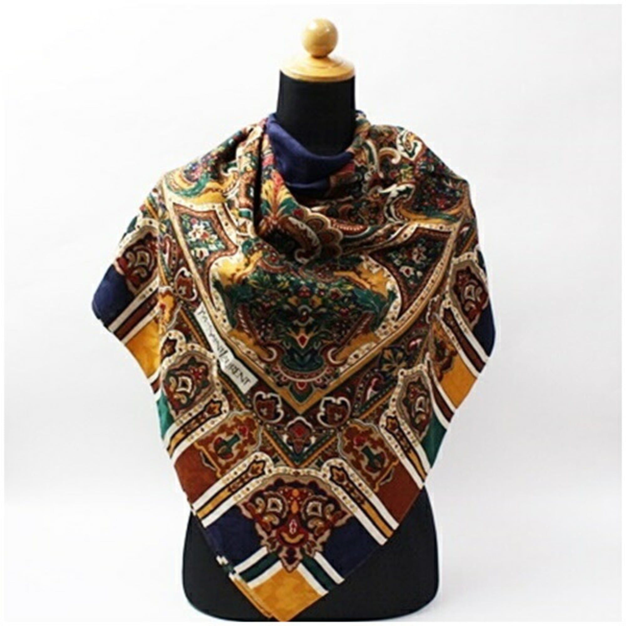 Yves Saint Laurent Yves Saint Laurent Wool Silk Large Scarf Stole Muffler Navy x Multicolor YVES SAINT LAURENT Women's Size ONE SIZE - 4 Thumbnail